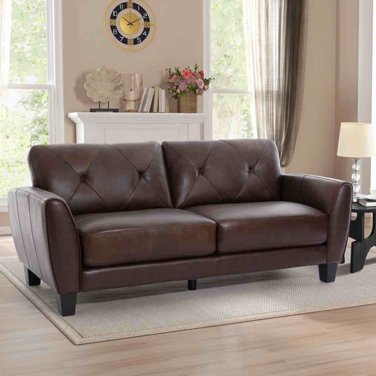 Wayna Classic Luxury Upholstered Top Genuine Leather Sofa with Solid Wood Frame By Red Barrel Studio®