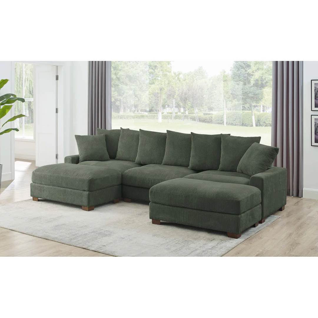 (incomplete box 1 only RAF armless chair) Ashira 126.5" Wide Reversible Modular Corner Sectional with Ottoman Wade Logan® Body Fabric: Green Corduroy