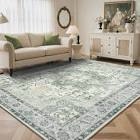 Machine Washable Oriental Green / Ivory Area Rug