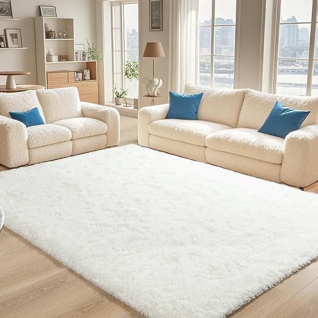 Solid Rug Soft Fluffy Indoor Area Rug for Living Room Bedroom nurse, white