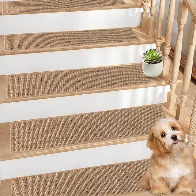 Non - slip Carpet Stair Treads Indoor Rubber Rugs (Set of 13), beige