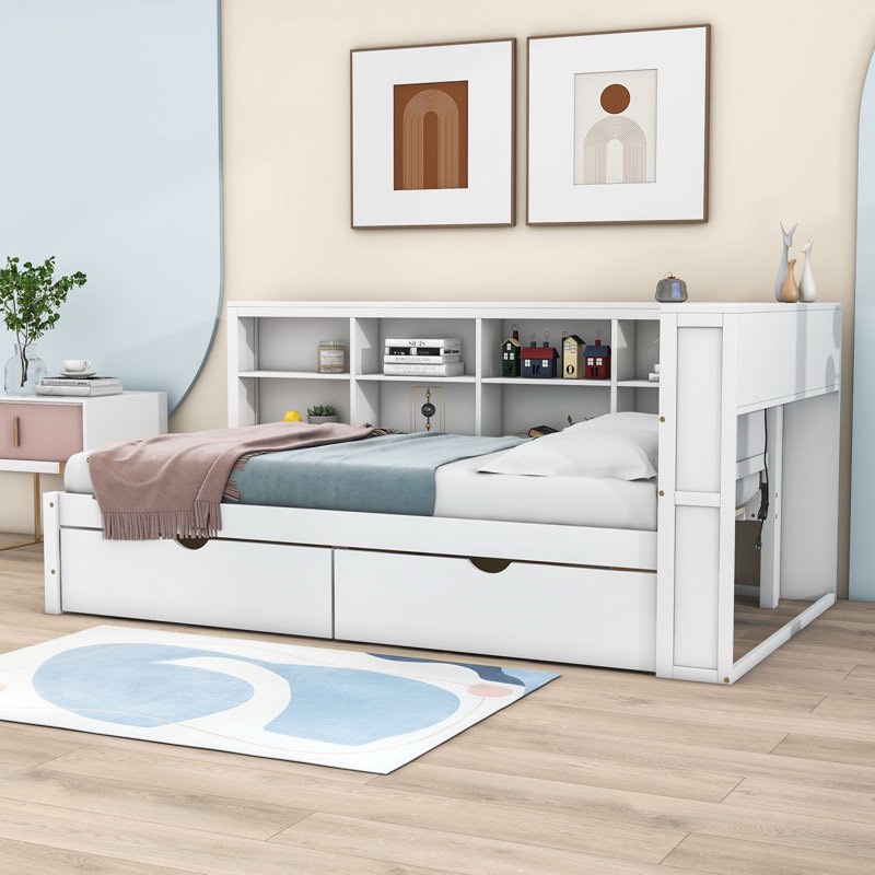 sydia 2 drawers wood daybed with and shelves and usb charging ports(incomplete box 2/2)