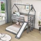 parlier kids twin over full wooden house bunk bed with slide(incomplete)