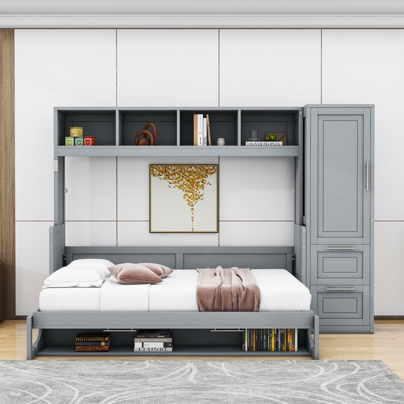 ajae murphy bed with storage bookcase, drawers and wardrobe(incomplete box 3/4)