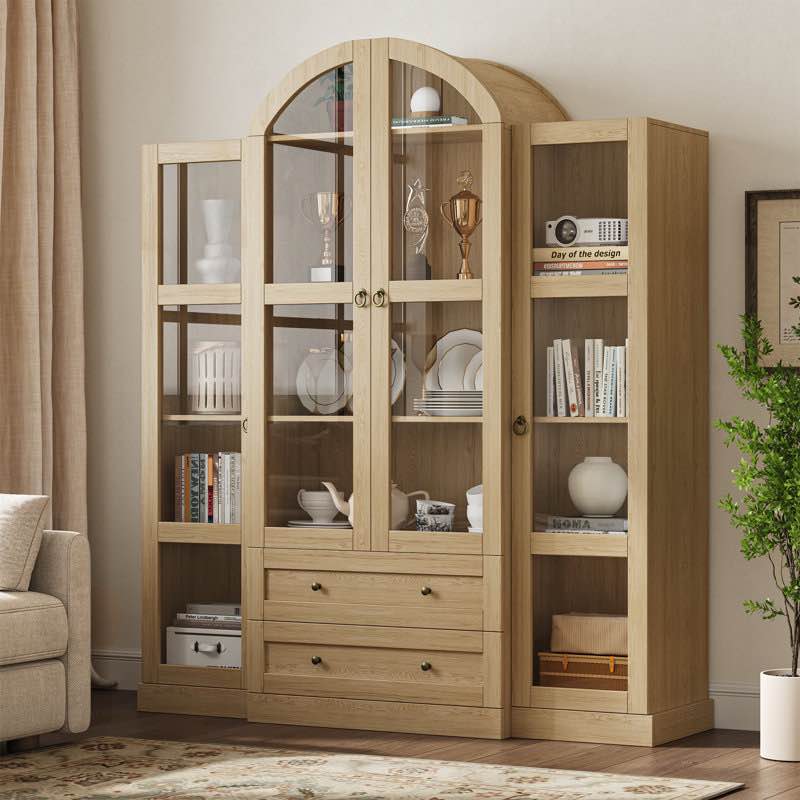 72.4" tall arched storage cabinet with glass doors and adjustable shelves 