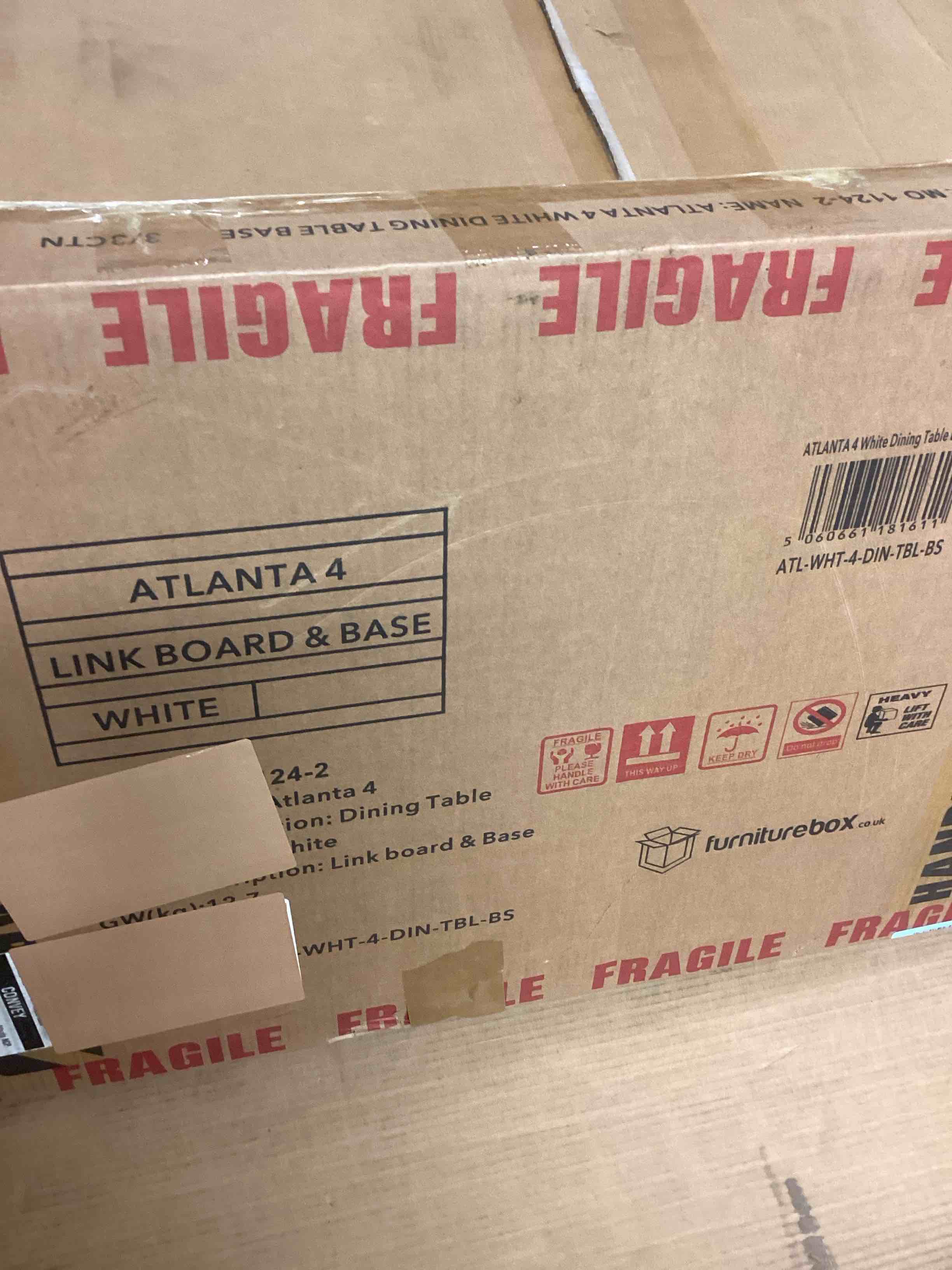 Condition photo showing Good Condition for Eubanks High Gloss Double Pillar Dining Table ,(incomplete link board & base only)