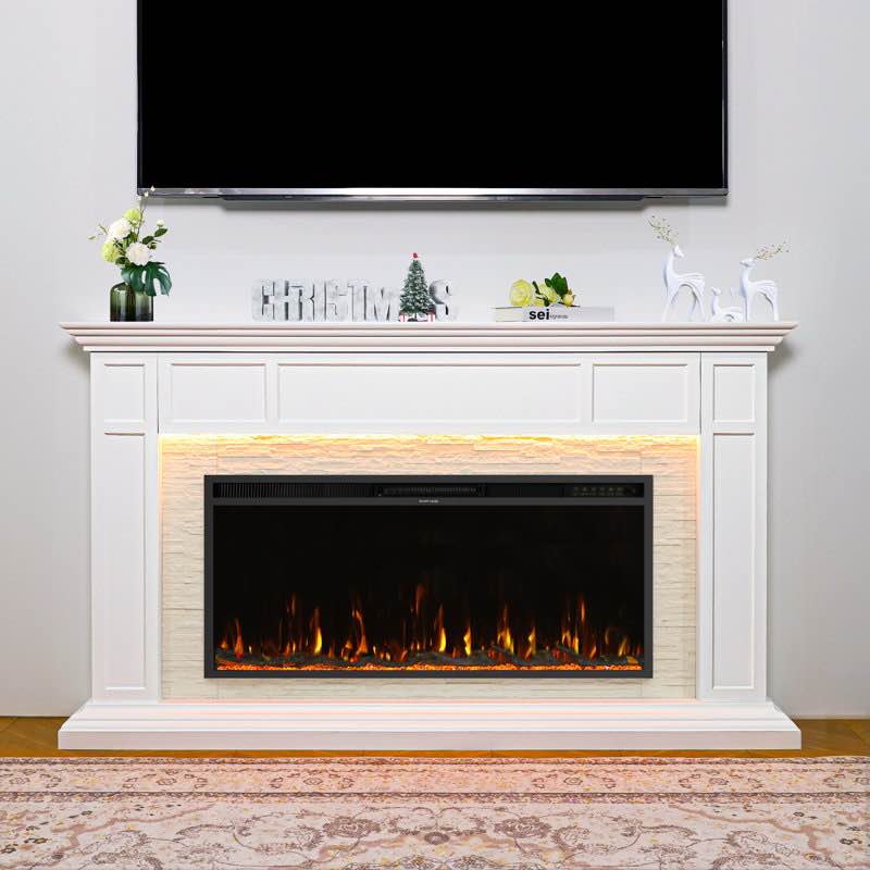 68.9" electric fireplace heater mantel tv stand with remote control, overheat protection ( incomplete one box only)
