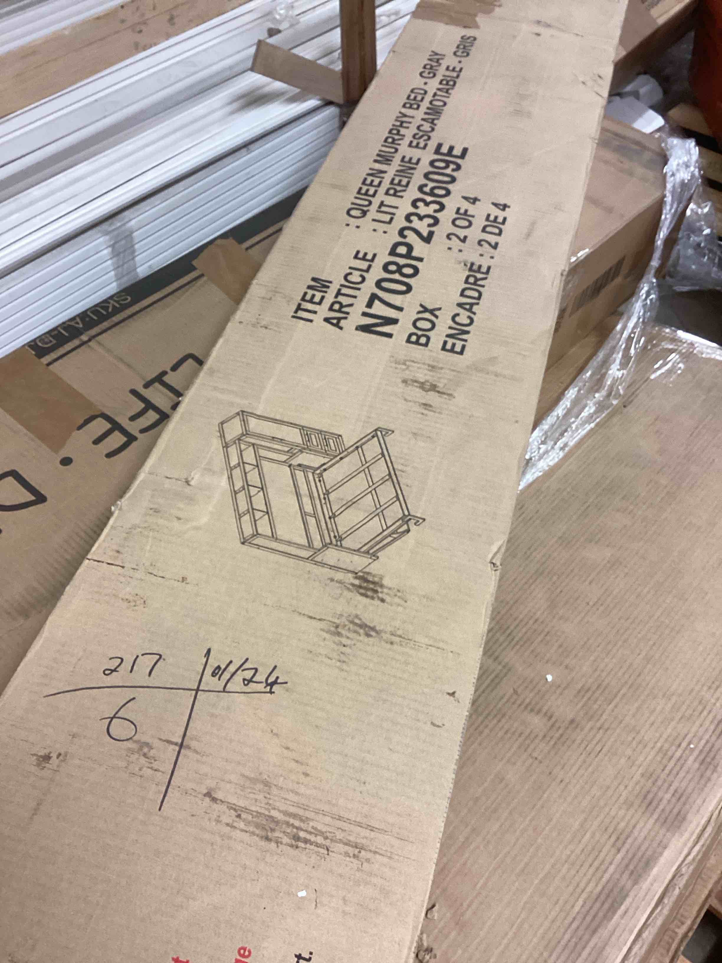 Condition photo showing New/Like New for Queen Murphy bed ,gray (incomplete one box of 4 only)