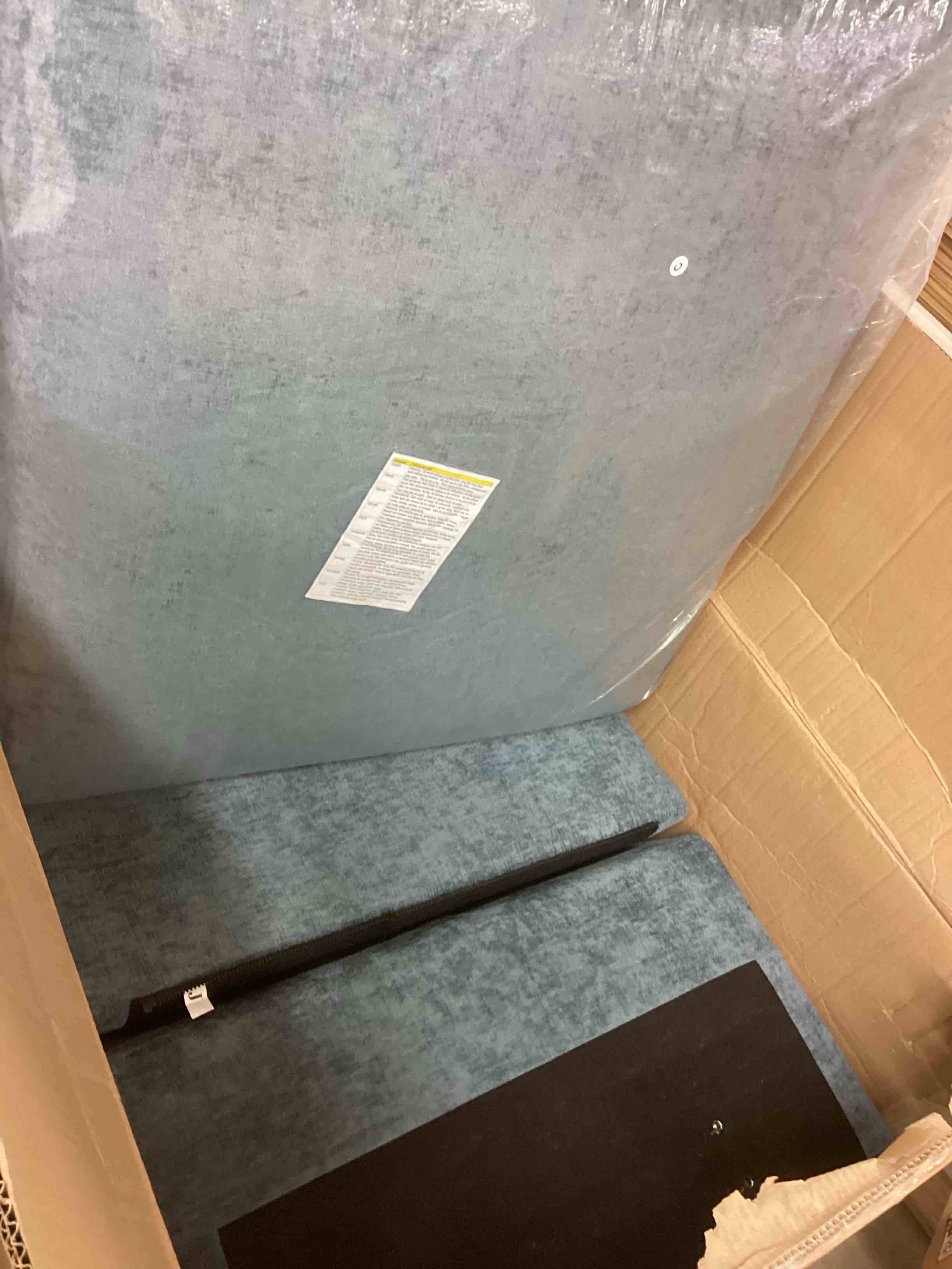 Condition photo showing Good Condition for loveseat sofa, blue (incomplete one box only)