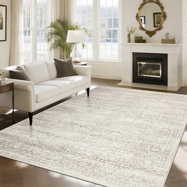 srugn washable rugs 8x10 area rugs for living room, ultra soft faux wool retro rugs for bedroom,dining room,non slip&non-shedding low pile vintage print rug indoor large -carpets for home office decor