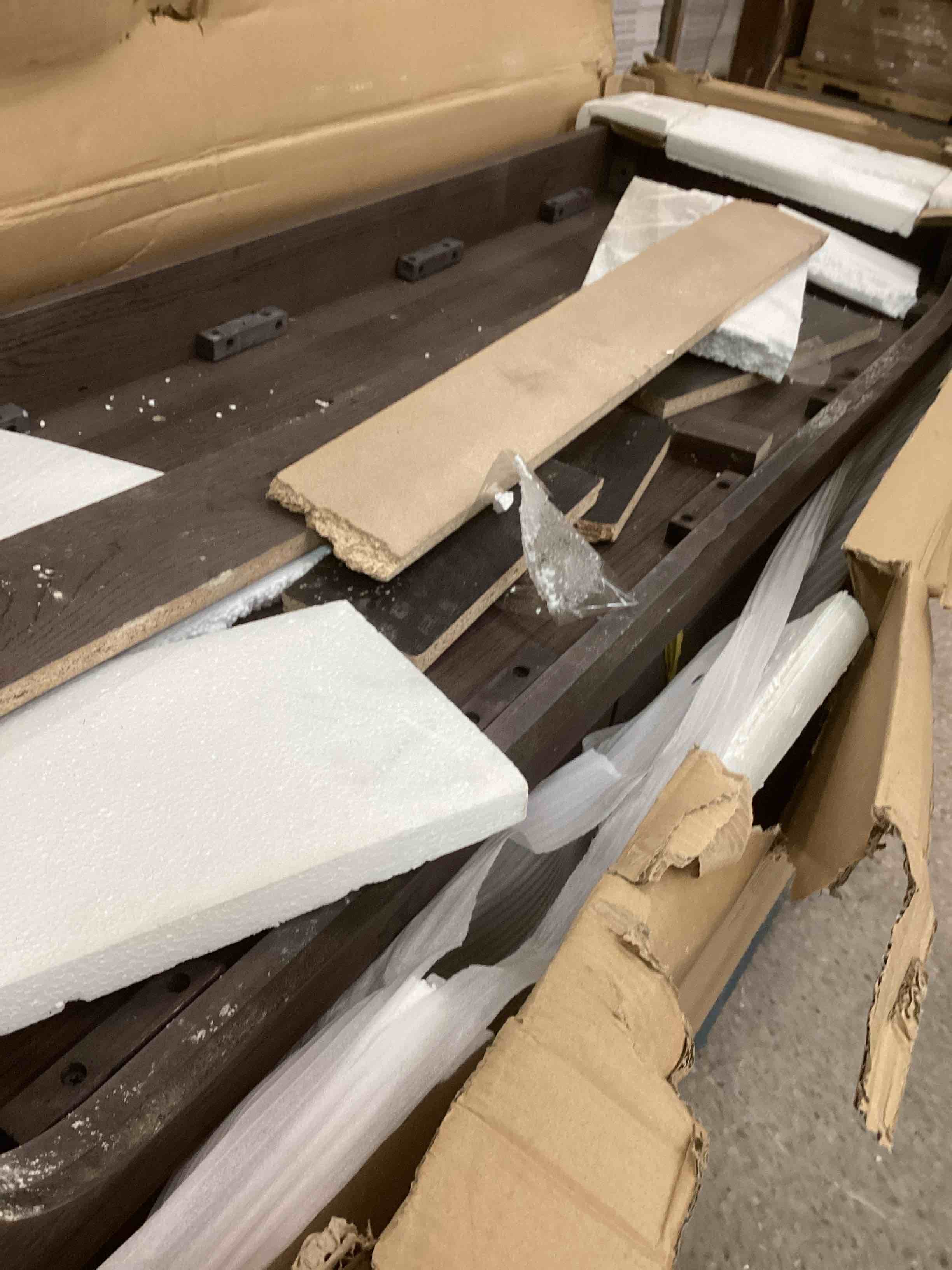 Condition photo showing As Is for Alton 60in Brown Dual Sink Bathroom Vanity