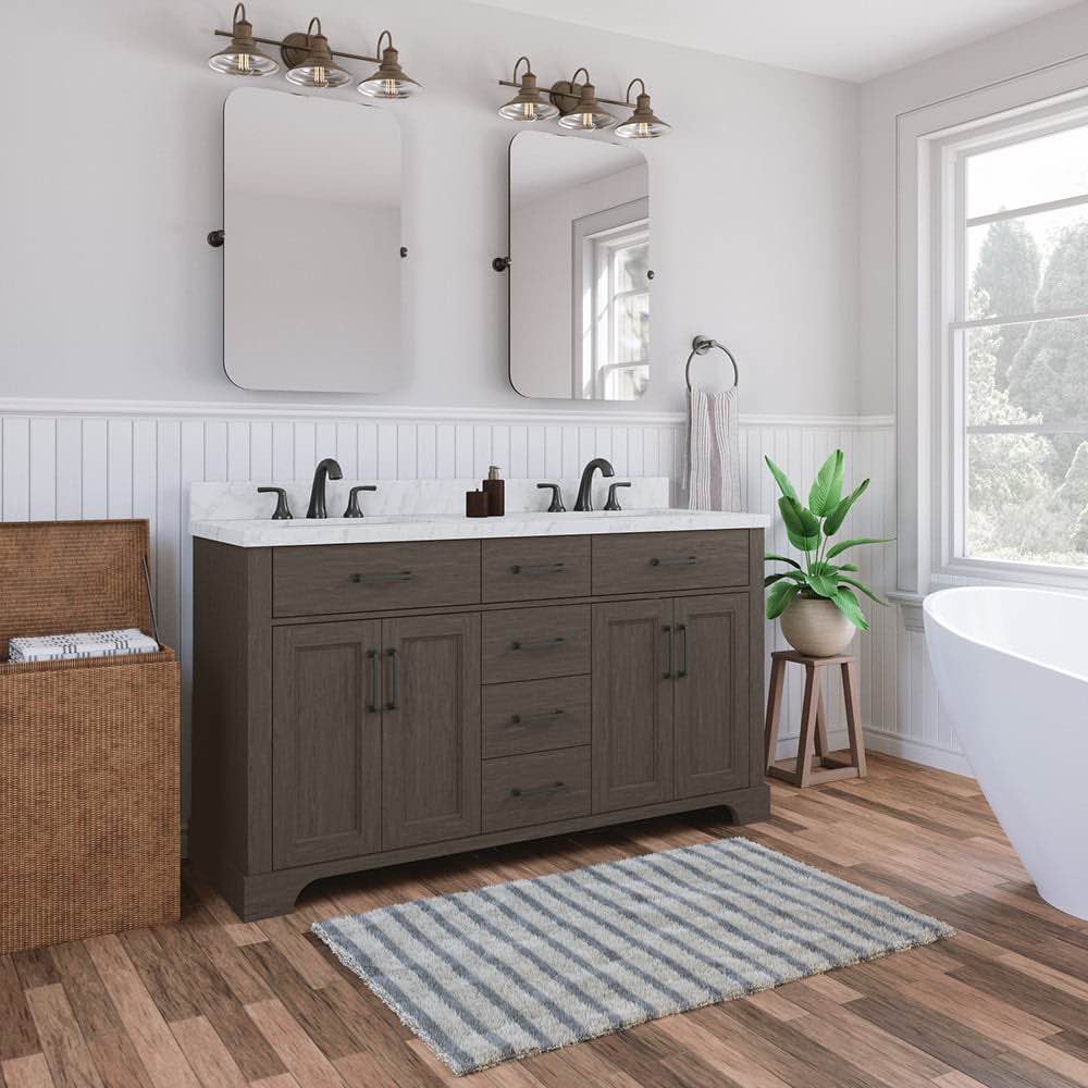 Alton 60in Brown Dual Sink Bathroom Vanity