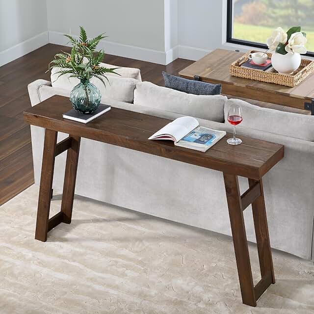 alaterre furniture lawas solid wood console table - 56 inch modern farmhouse entryway table - easy assembly living room furniture for behind the couch, entryway, or hallway 