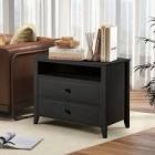 2 drawers solid wood nightstand with storage and open shelf,black