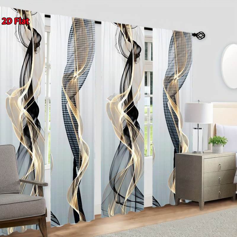 2pcs modern minimalist abstract black gold swirl pattern digital print