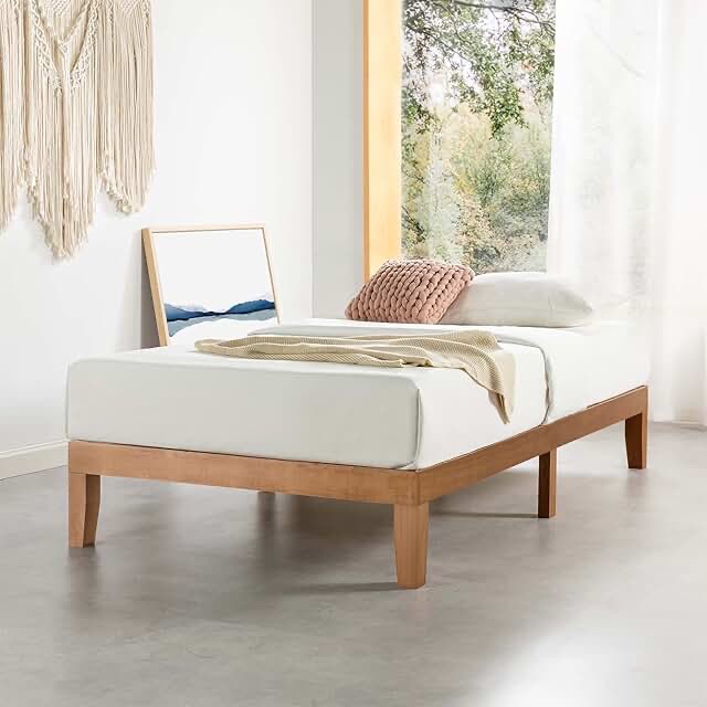 mellow naturalista classic 12-inch solid wood platform bed | wooden slats, no box spring needed, easy assembly | twin, natural pine