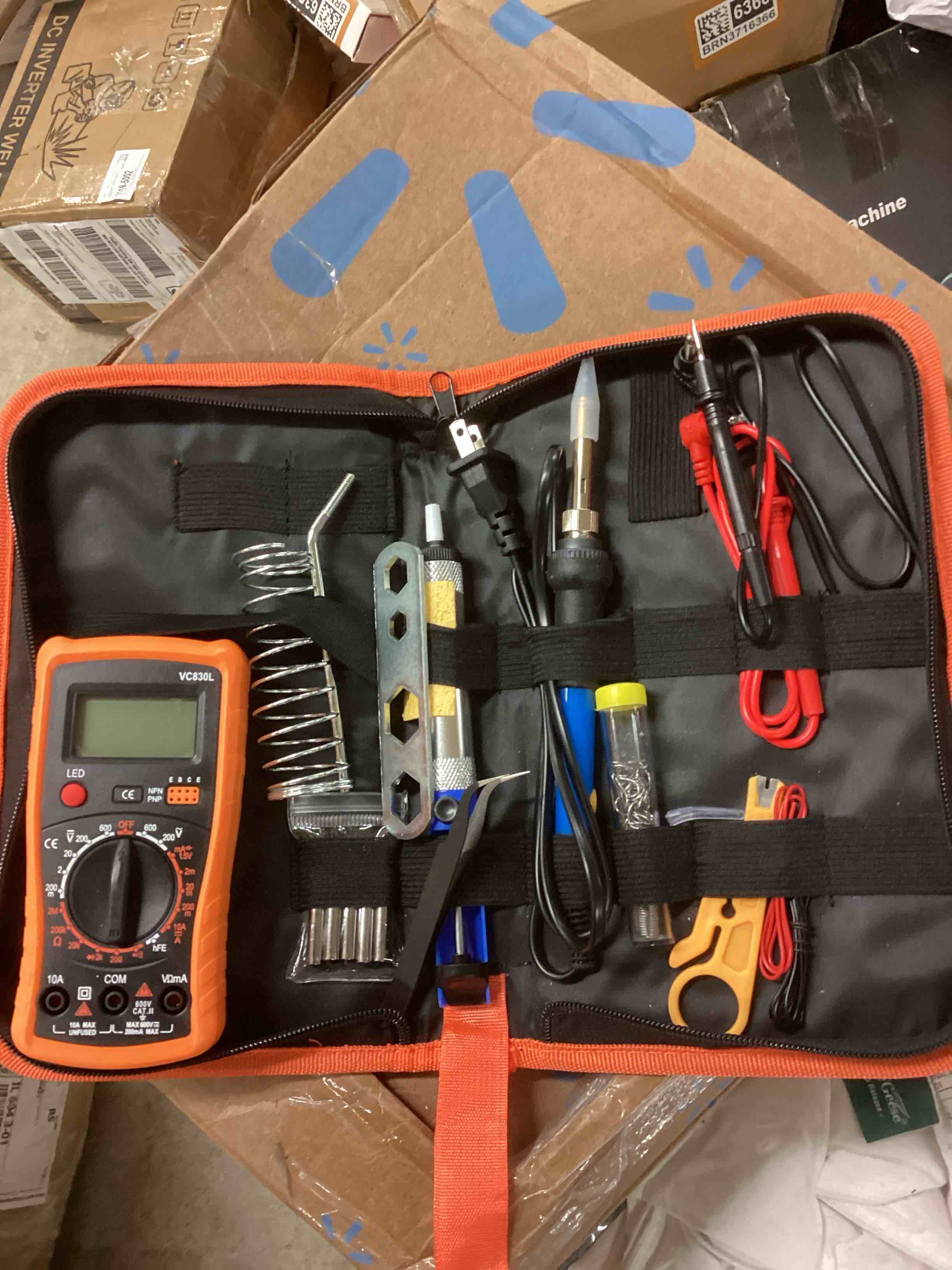 Condition photo showing As Is for Soldering Iron Kit, 60W Adjustable Temperature, Digital Multimeter, 5pcs Soldering Tips, Wire, Stand, Desoldering Pump, Solder Wick, Tweezers, Welding Tool 