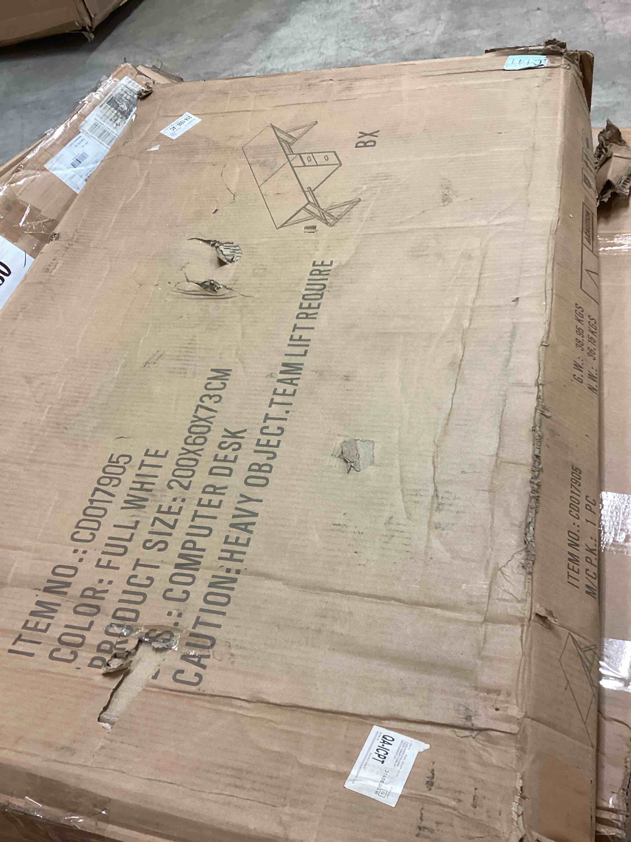 Condition photo showing As Is for LVB Large 2 Person Desk, Modern White Computer Desk with File Cabinet, Extra Long Workstation Double Desk with Storage Shelf, Industrial PC Writing Study Dual Executive Office Desk with Drawer, 79 in