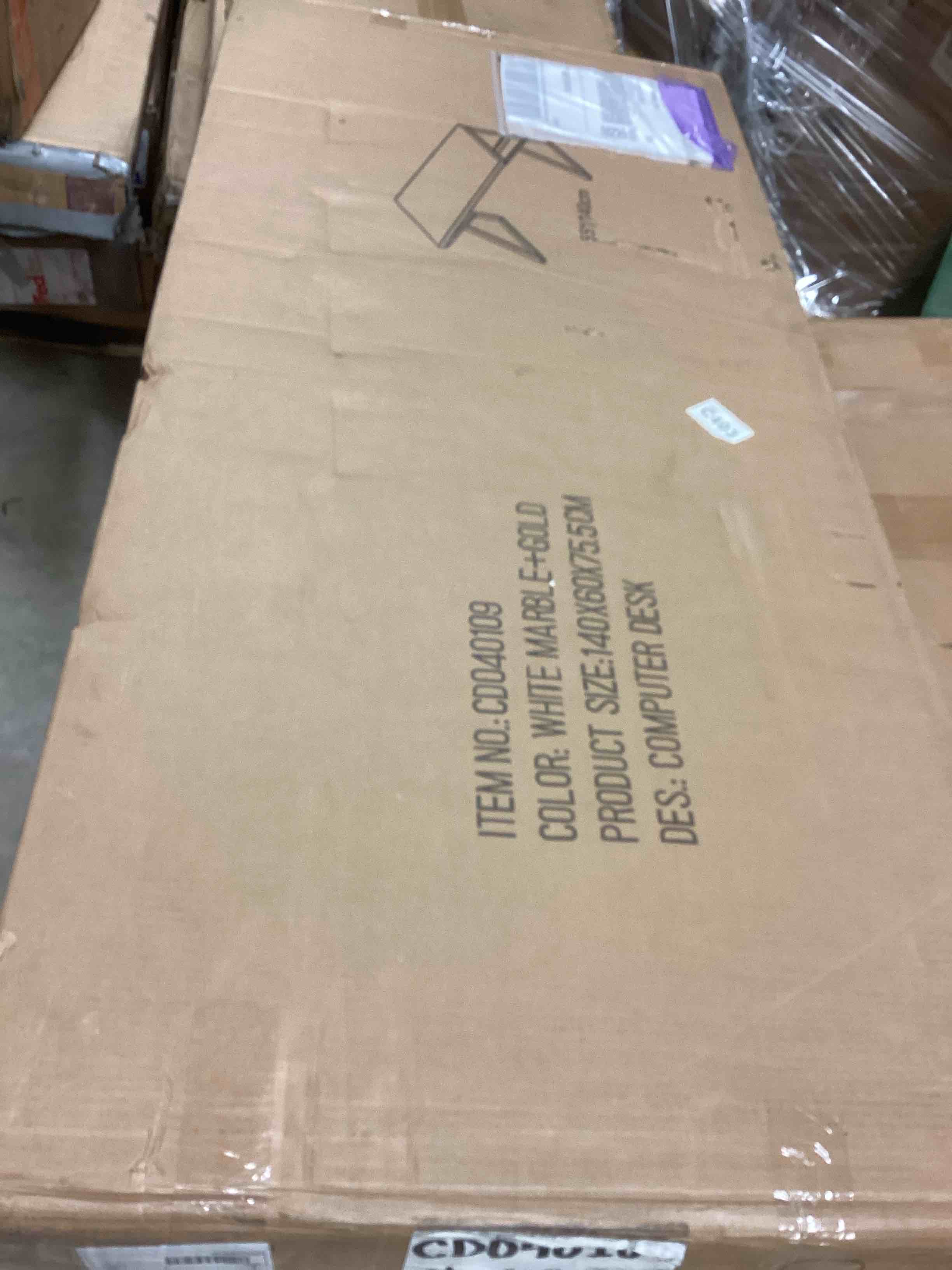 Condition photo showing New/Like New for white marble+gold computer desk 55”