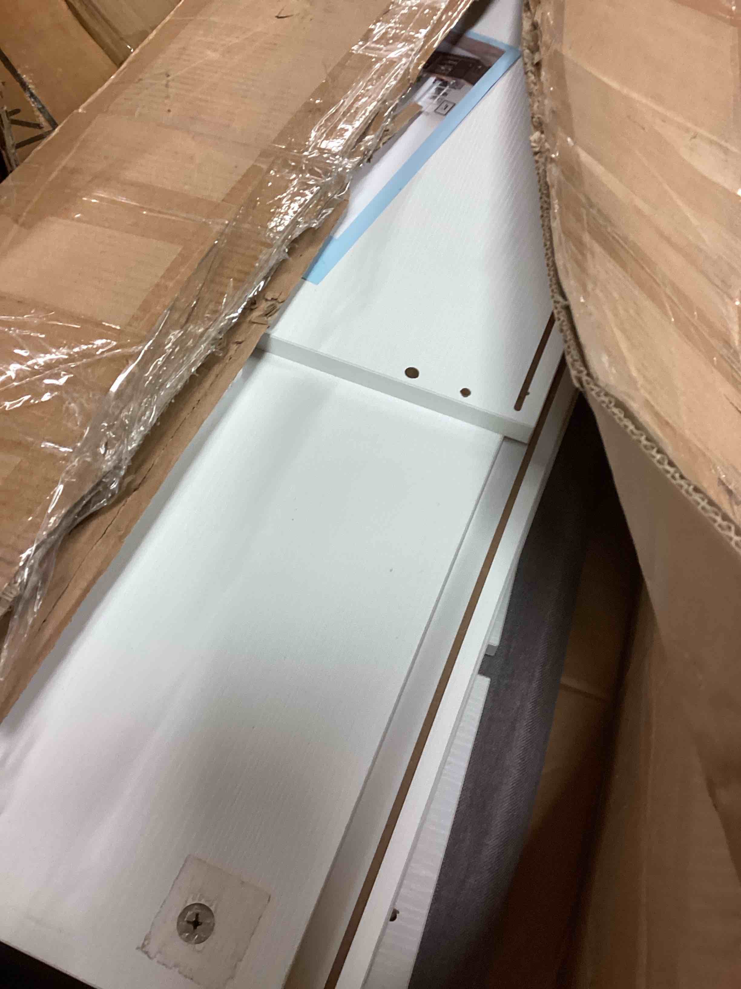 Condition photo showing As Is for LVB Storage Entryway Bench, Long Shoe Bench with Drawers Storage Shelf, Modern Entry Way Bench with Padded Cushioned Seating, Wood Shoe Rack Benchs for Foyer Entrance Living Bedroom, White Oak, 40in