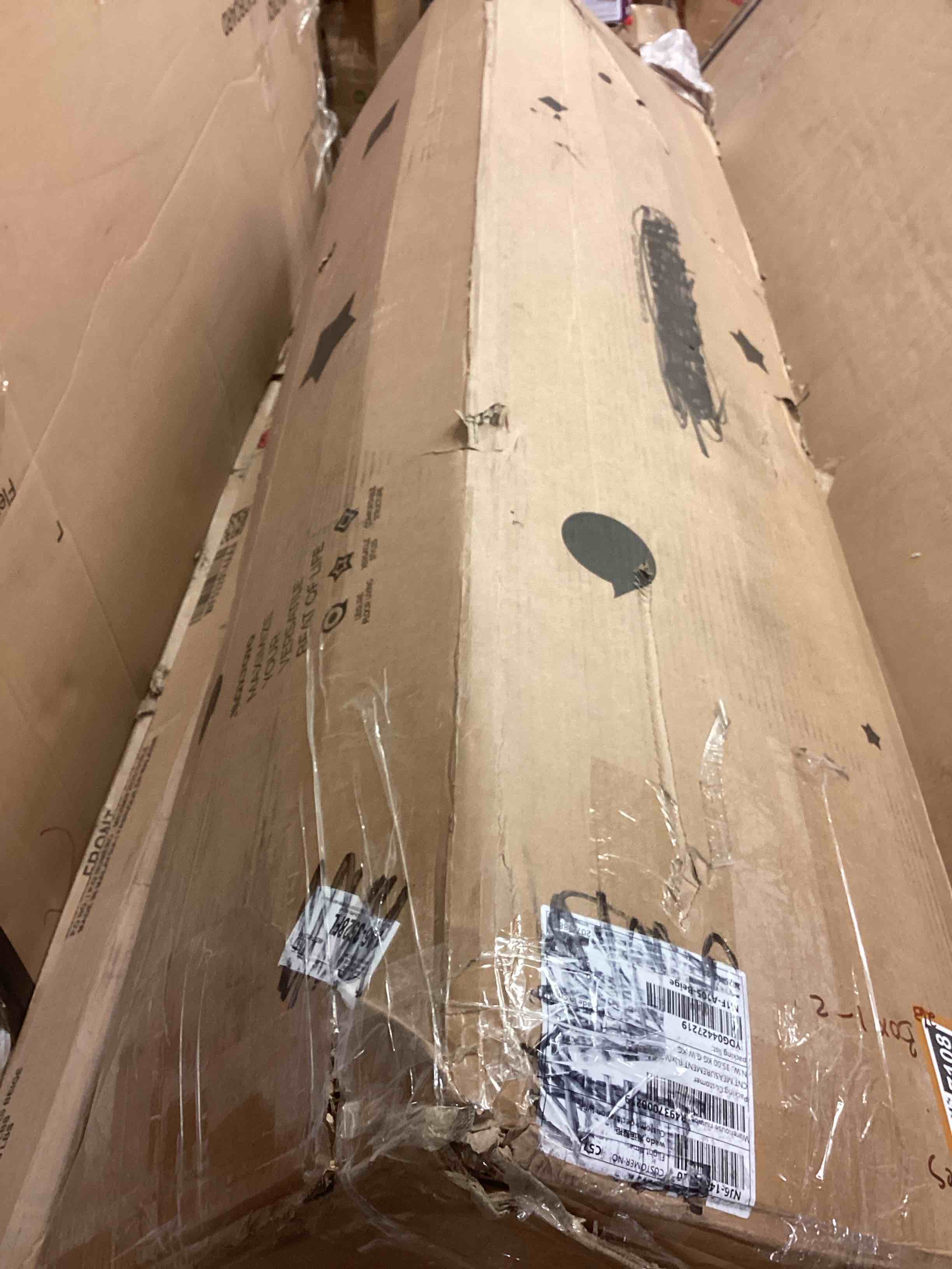 Condition photo showing As Is for (incomplete only one box)Euroco 141.6" Modern Sofa Modular Sofa Couch Upholstered Corduroy Sofa with Four Pillows for Living Room, Beige