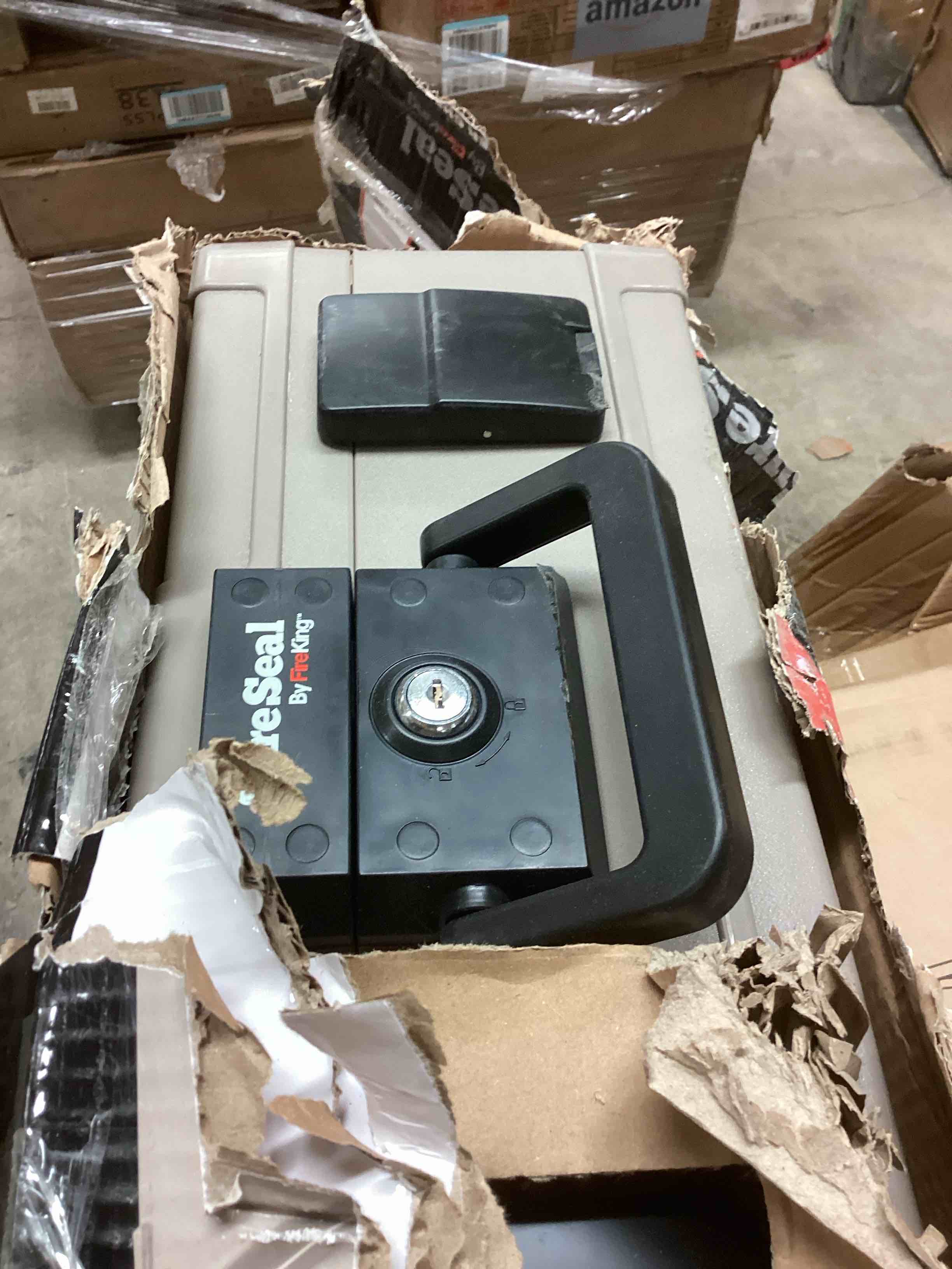 Condition photo showing As Is for SureSeal by FireKing SS104-A 1 Hour Fireproof Waterproof Safe Chest, Fits Legal/Letter Sized Documents,0.38 CU FT Storage Capacity,Taupe