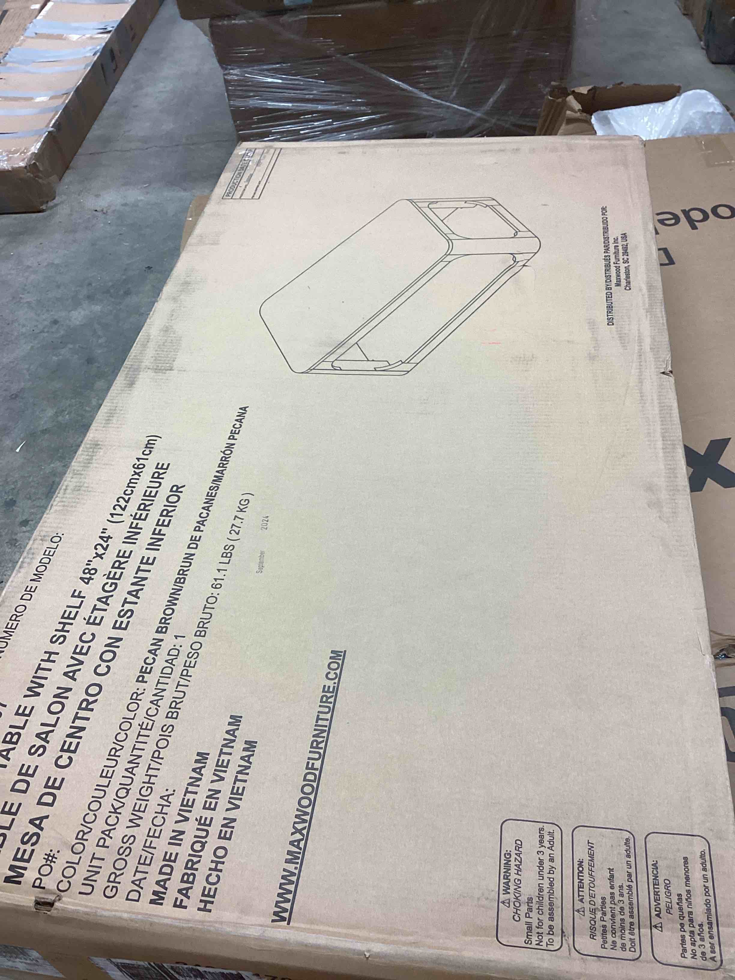 Condition photo showing New/Like New for Plank+Beam Forma Coffee Table, Solid Wood 48 Inch Modern Coffee Table with Shelf, Contemporary Center Table with Storage Space, Rectangle Tea Table with Storage, Pecan