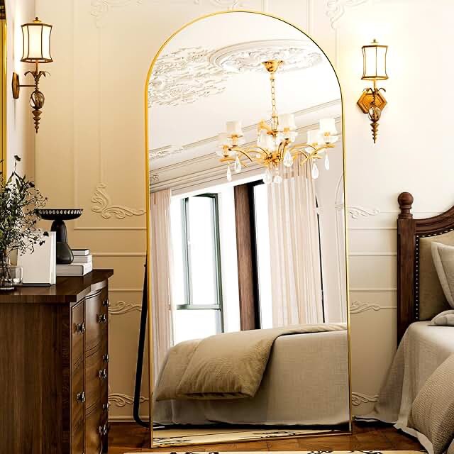 41"x81" Extra Large Arched Full Length Mirror - Leaning Mirror Arch Wall-Mounted Mirrors - Aluminum Alloy Frame Modern Simple Home Decor - for Living Room Bedroom Cloakroom 