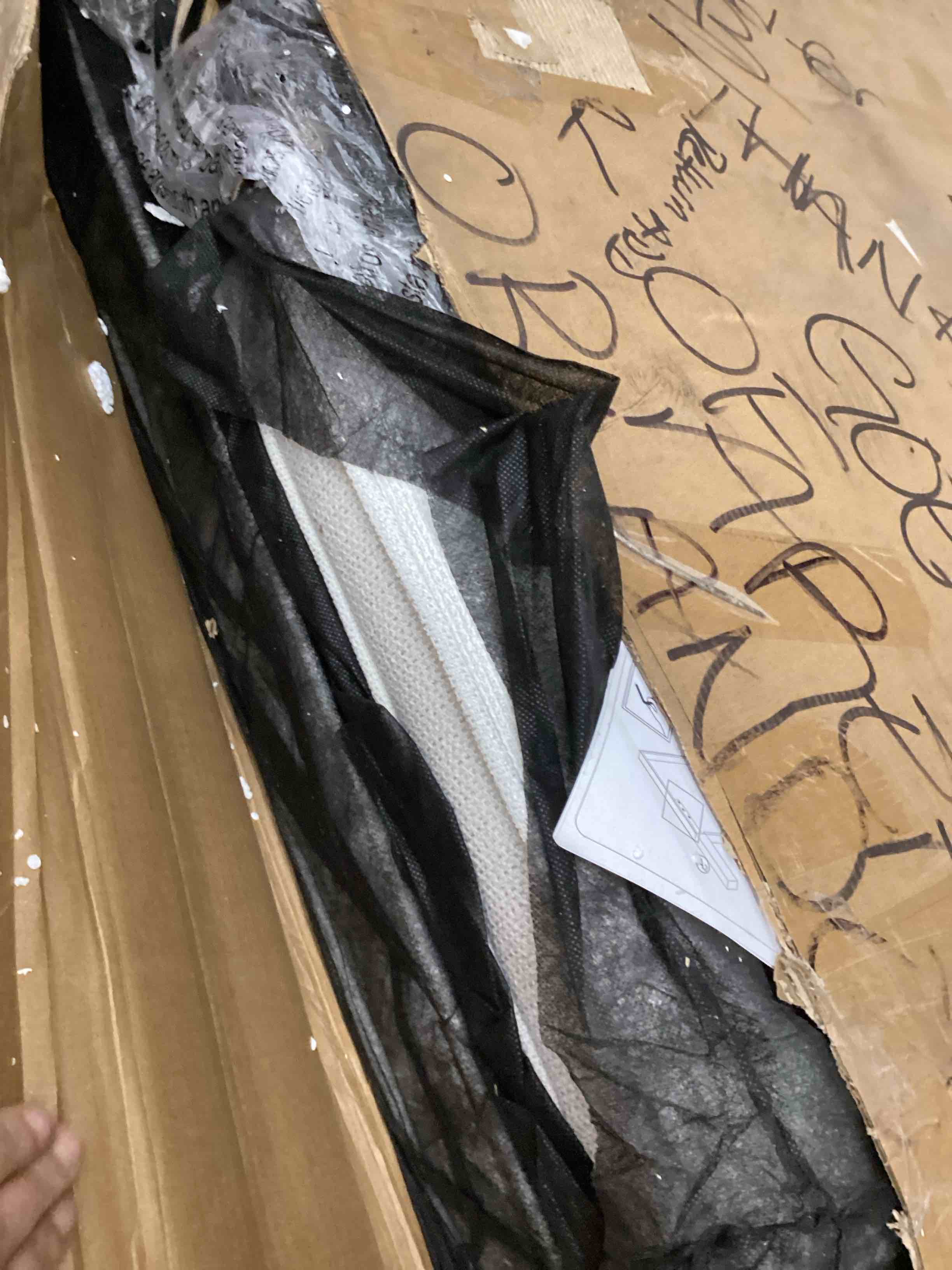 Condition photo showing Good Condition for Queen Size Upholstered Bed Frame, 52" High Headboard Wingback Bedframe, Lucas Tall Headboard Floor Platform Beds, No Box Spring Needed No Noise/Minimalist, Textured Lvory Canvas Chenille