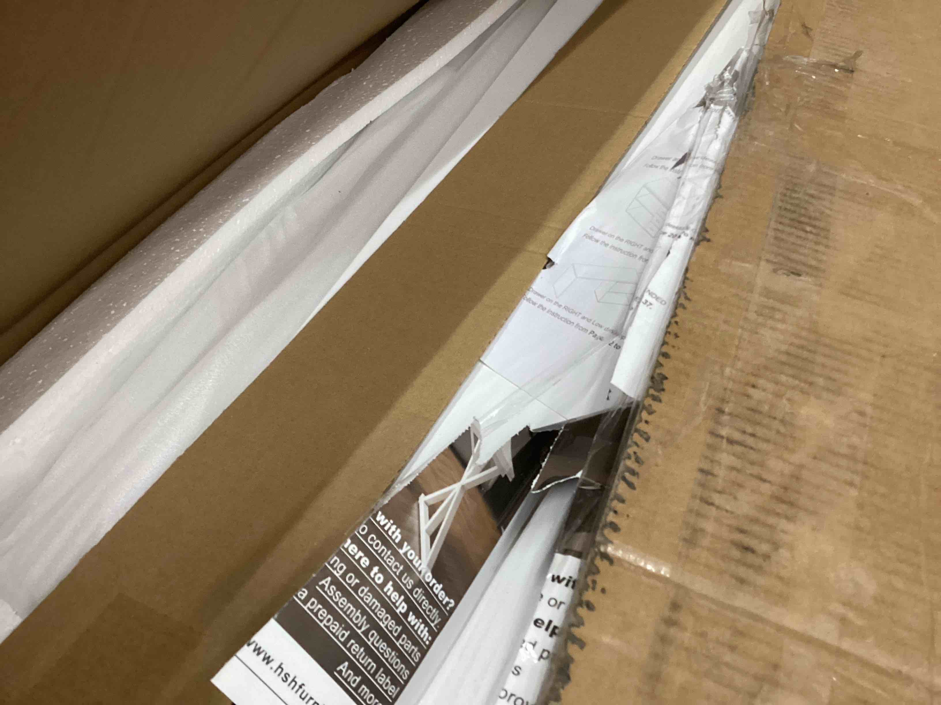 Condition photo showing As Is for HSH White L Shaped Desk with Drawers Shelves, L Shaped Computer Desk with Storage Cabinet, Corner Home Office Desk for PC Executive Writing Study Work, Reversible Bedroom Wood Computer Table, 55 Inch