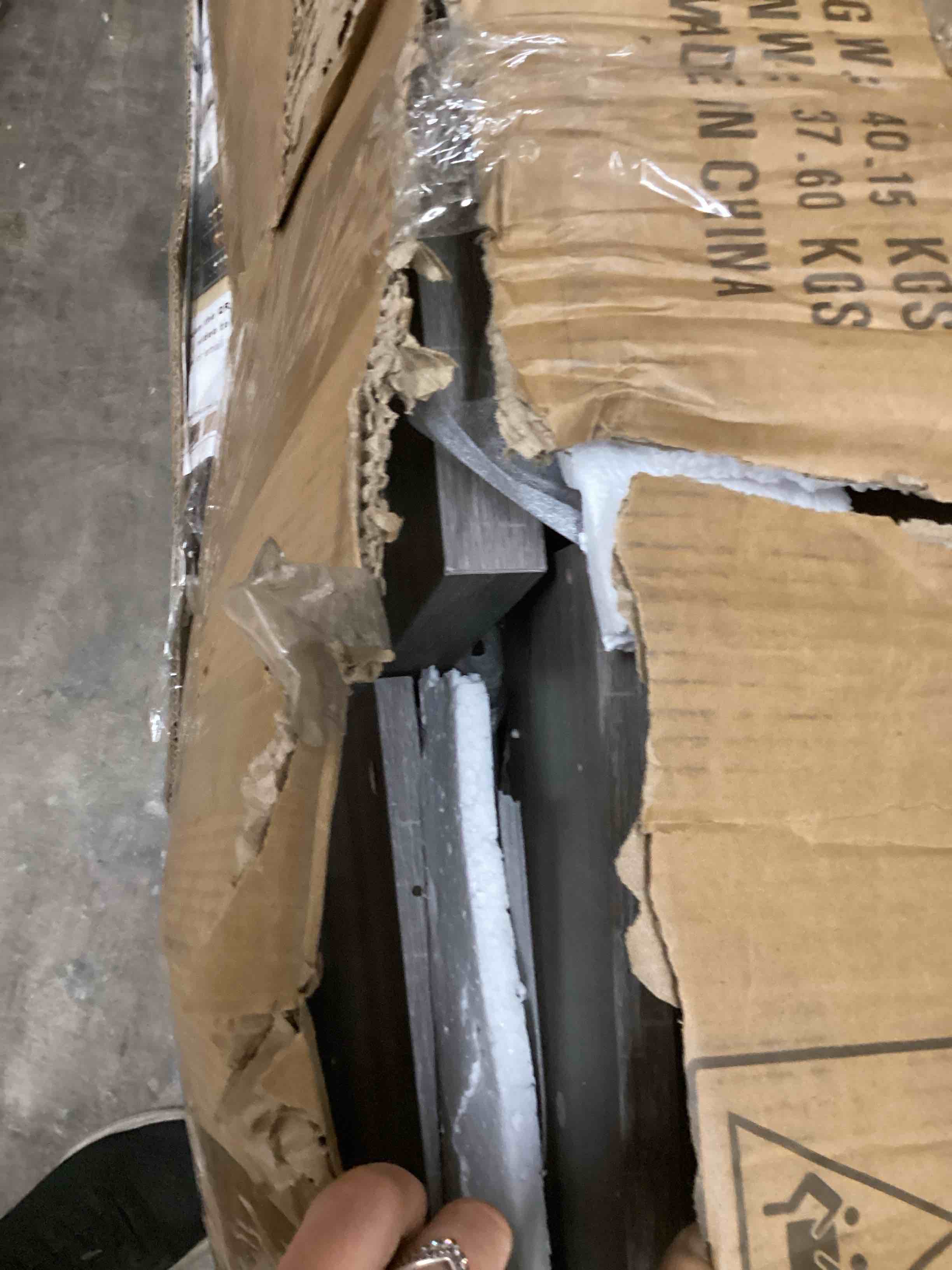 Condition photo showing As Is for HSH L Shape Desk with Drawers, L-Shaped Desk with Storage Cabinet Shelves, Home Office Corner Computer Desk for Executive Writing, Modern Wood Study PC Table in Bedroom Living Room, Grey Oak, 55 Inch