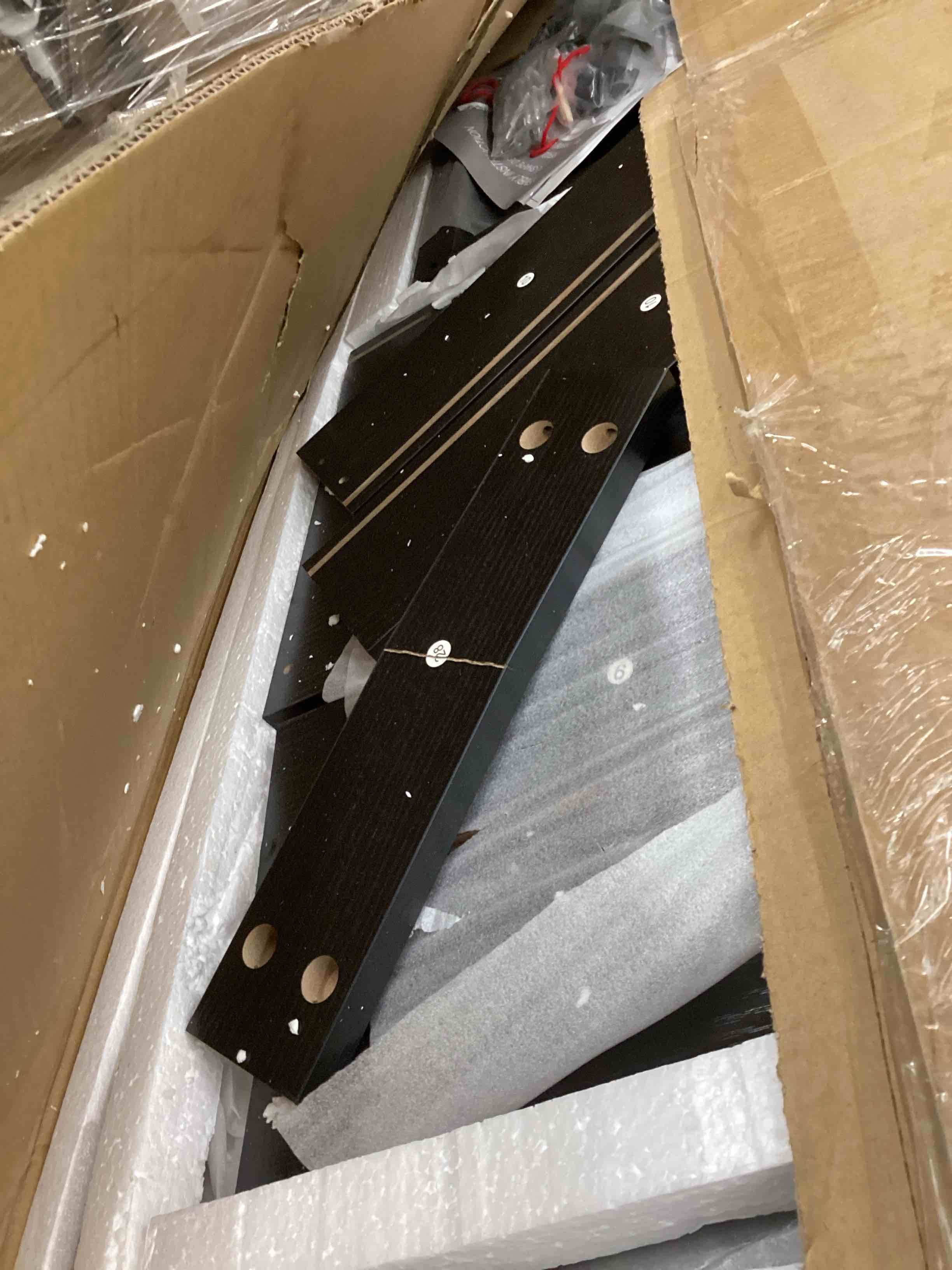 Condition photo showing As Is for LVB Black L Shaped Desk, Reversible Computer Office Desk with Drawers, Modern Large L Shape Gaming Desk Table with File Cabinets, Wood Executive Corner Desk with Storage Shelf for Bedroom, 59 Inch