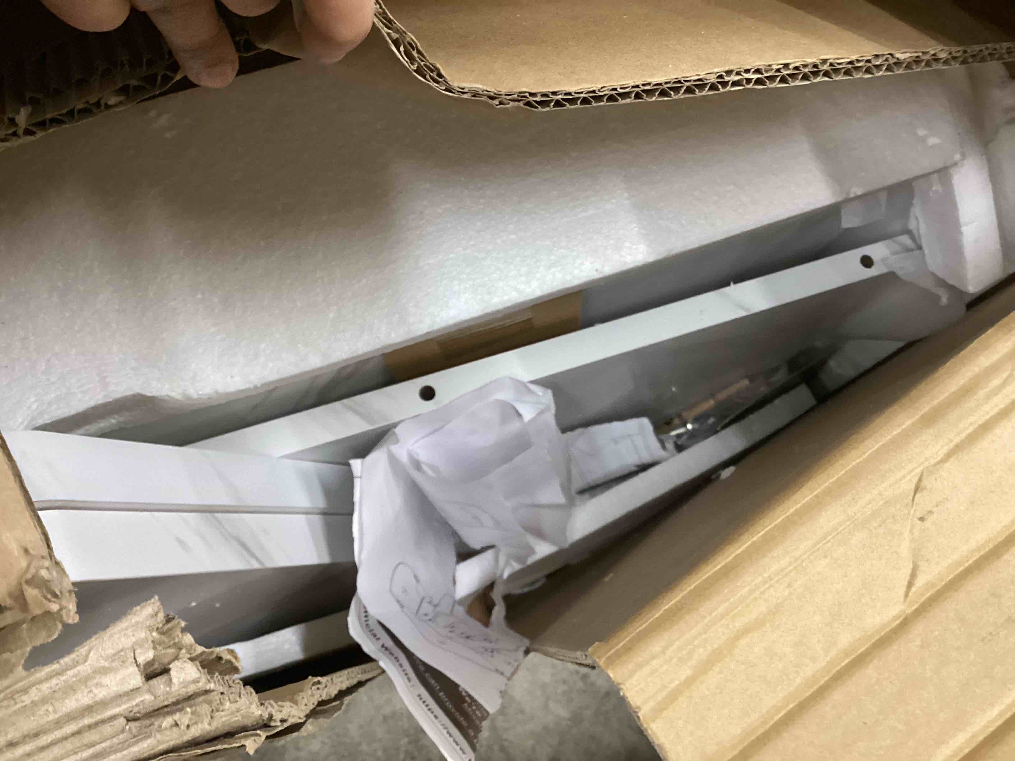 Condition photo showing As Is for IBF White Marble Round Dining Table for 4-6, 47 Inch Kitchen Table with Spacious Tabletop Modern Circle Dining Table, Wood Dinner Table Pedestal Base for Dining Room, Kitchen,Living Room,Office