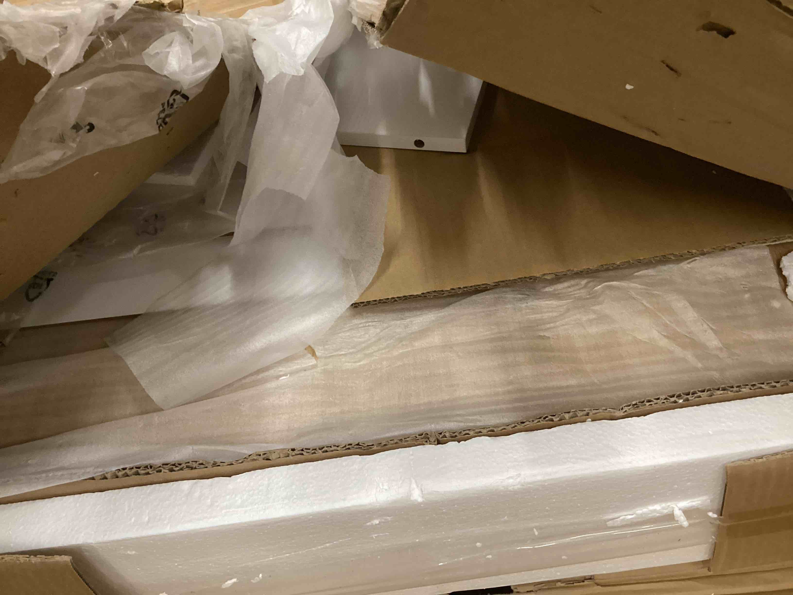 Condition photo showing As Is for HSH 72.4” Rolling Kitchen Island with Swivel Table, Storage Cabinet, Drawers & Shelves, White Modern Mobile Island Cart on Wheels, Farmhouse Wood Island Table for Kitchen, Dining Room, Home Bar