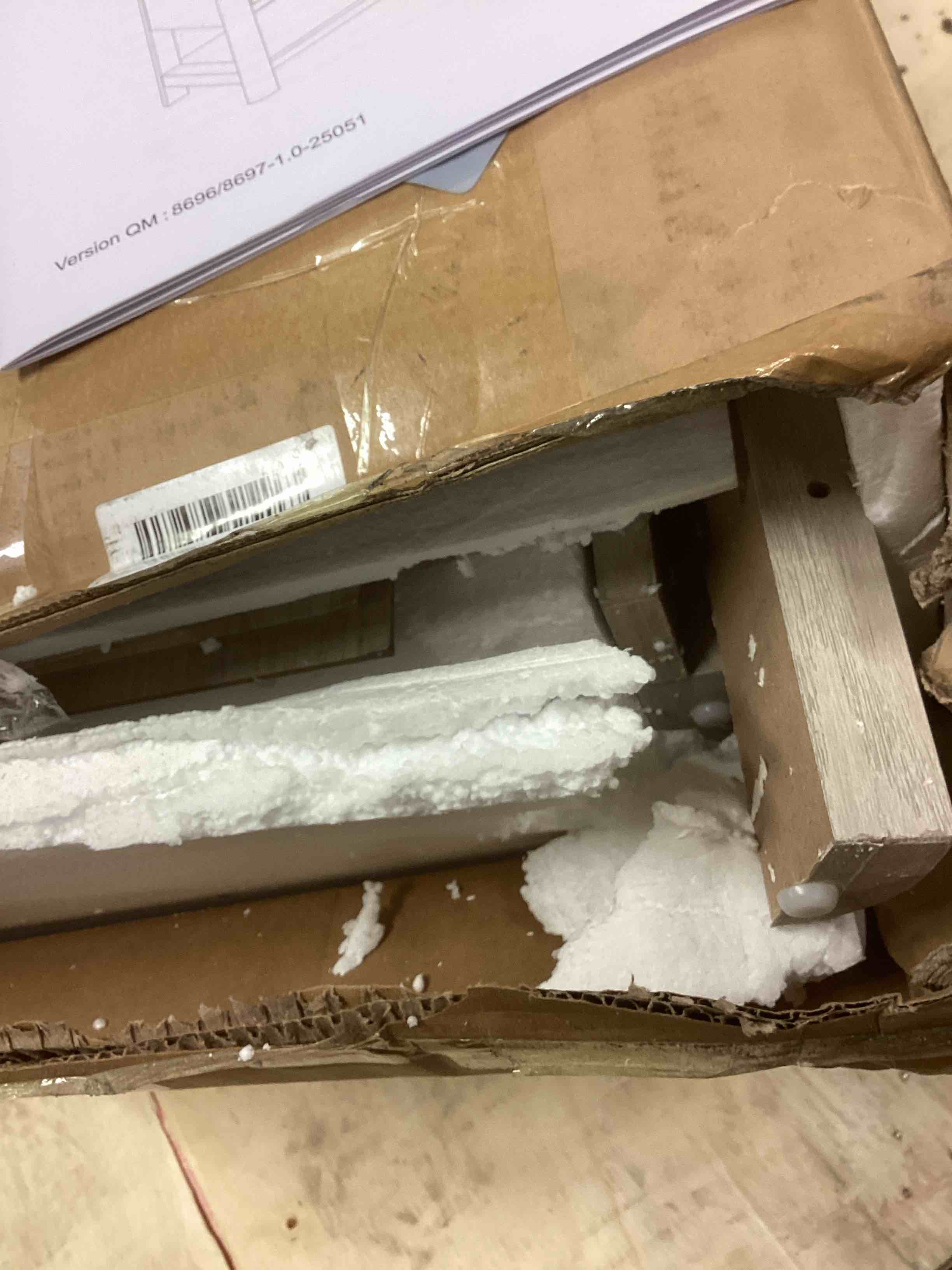 Condition photo showing As Is for Huuger 27.6 Inch Tall Night Stands with Charger Station, USB-C Port, Fluted Nightstand Set of 2, Larger Wider Bed Side Table with 2 Deep Drawers, Open Shelf, Bedroom Living Room End Table, Grey