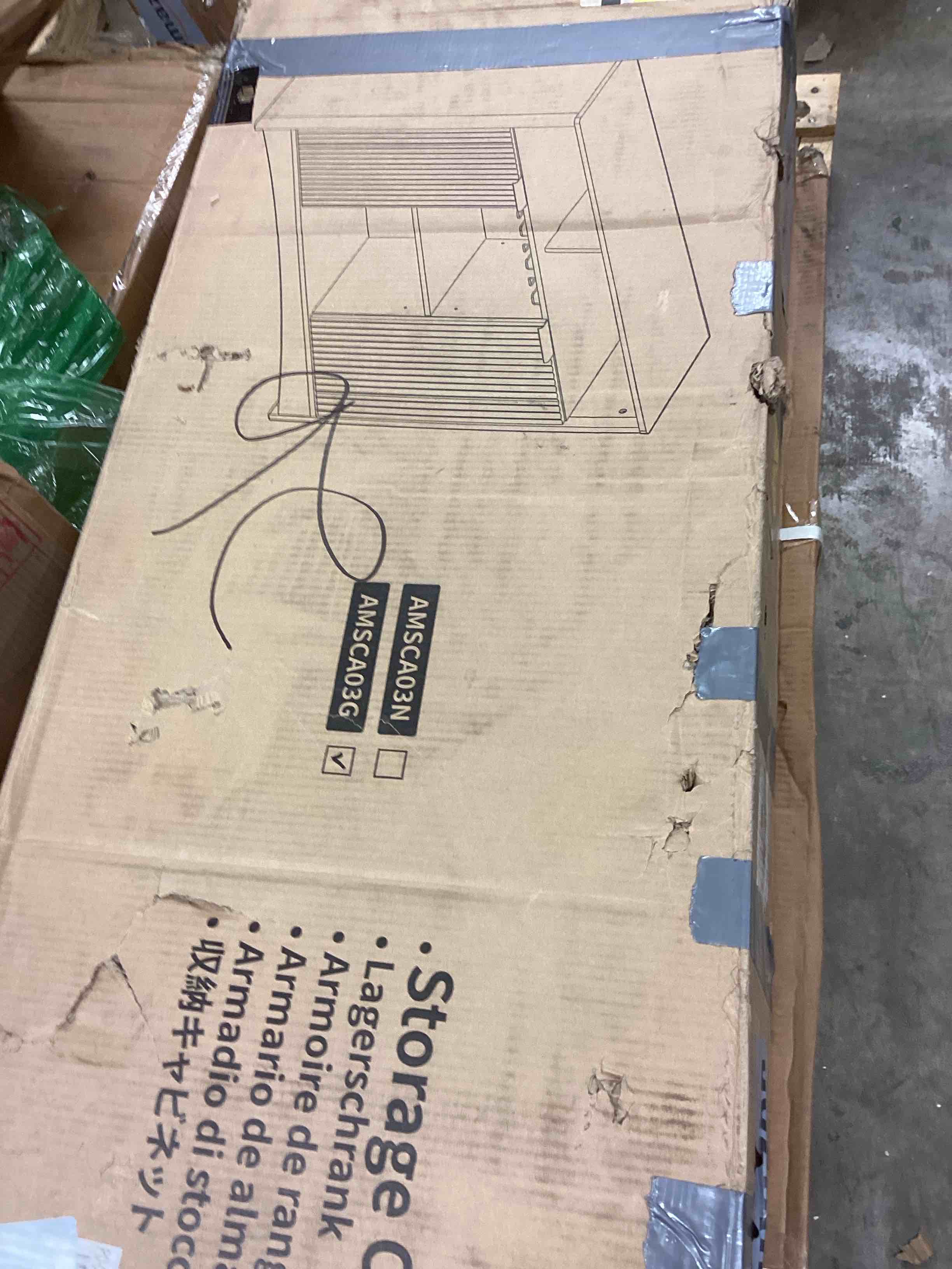 Condition photo showing As Is for storage cabinet amsca03g