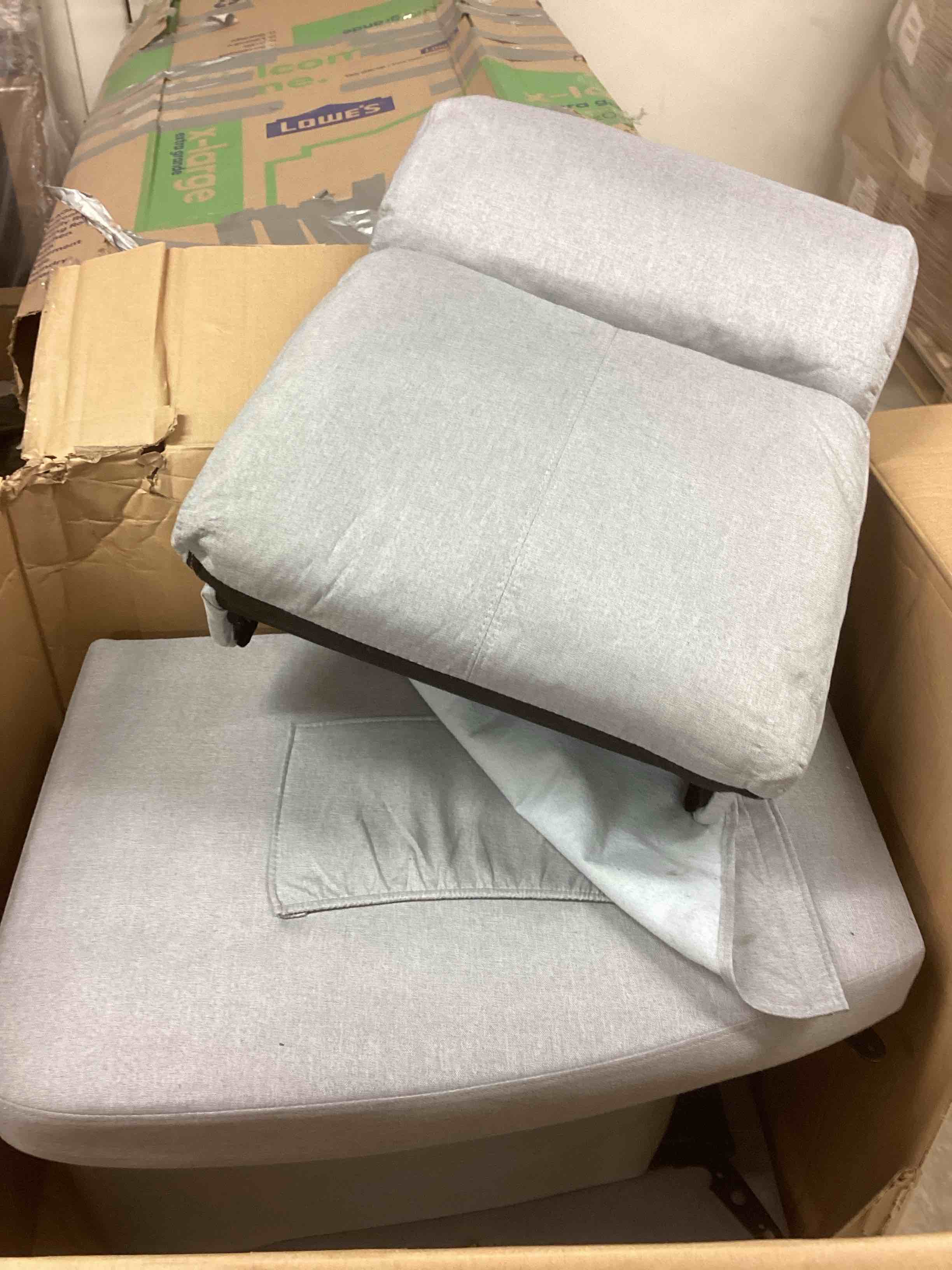 Condition photo showing As Is for Fabric Recliner Chair Sofa Ergonomic Adjustable Single Sofa with Thicker Seat Cushion Modern Home Theater Seating for Living Room light gray