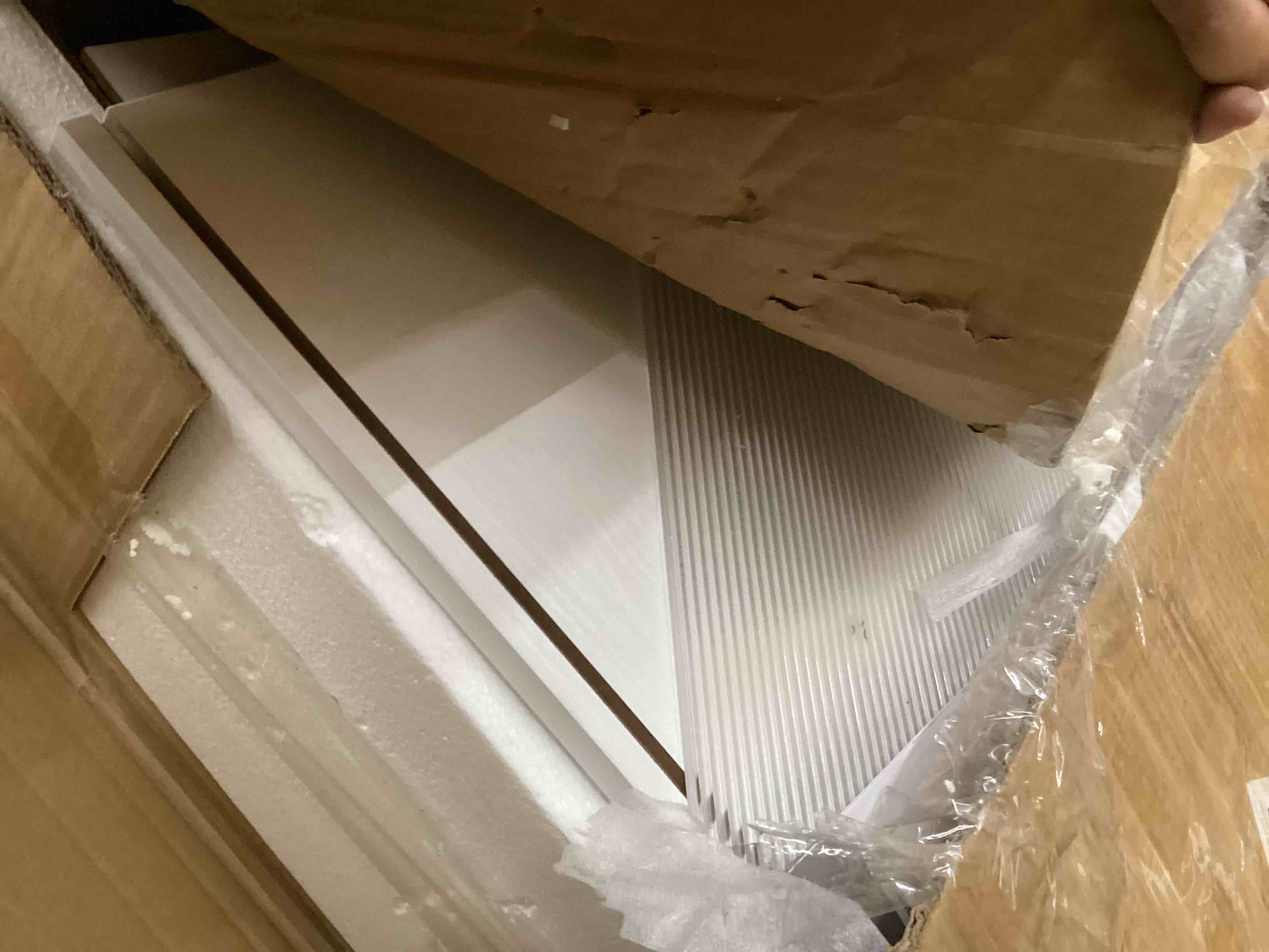 Condition photo showing As Is for HSH 72.4” Rolling Kitchen Island with Swivel Table, Storage Cabinet, Drawers & Shelves, White Modern Mobile Island Cart on Wheels, Farmhouse Wood Island Table for Kitchen, Dining Room, Home Bar