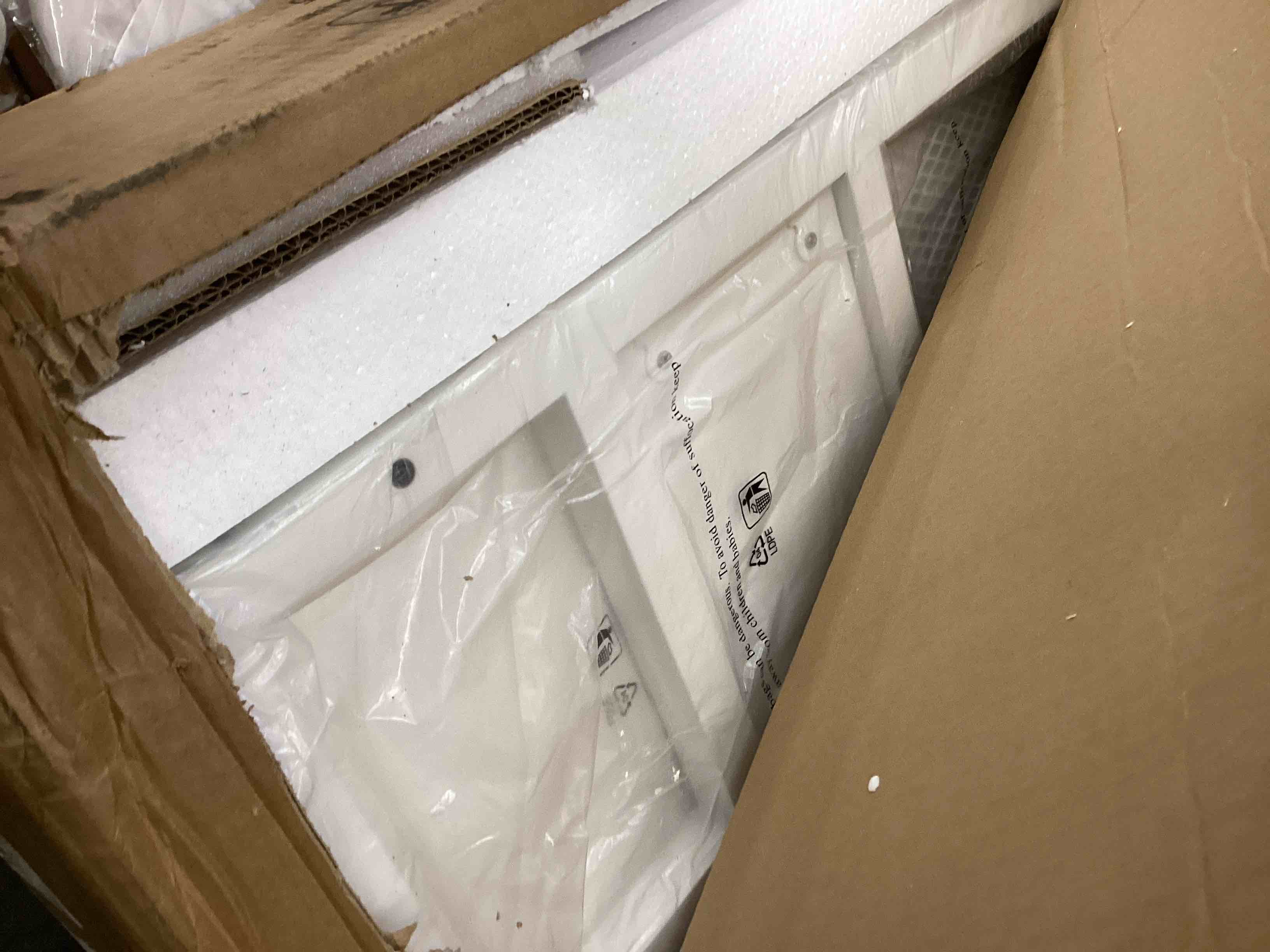 Condition photo showing Good Condition for LVB White L Shaped Corner Desk with Drawers, Reversible Modern L-Shaped Computer Desk with Storage Cabinet Shelves, Large Wood Metal L Shape Home Office Desk for Work Study Writing Gaming, 59 Inch