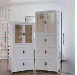 Stackable Closet Storage Bins, Collapsible Clothes Organizers, Portable Wardrobe Closet with Lids and Doors, 4 Drawers Movable Clothes Storage with Coat Hangers, White (similar photo) 