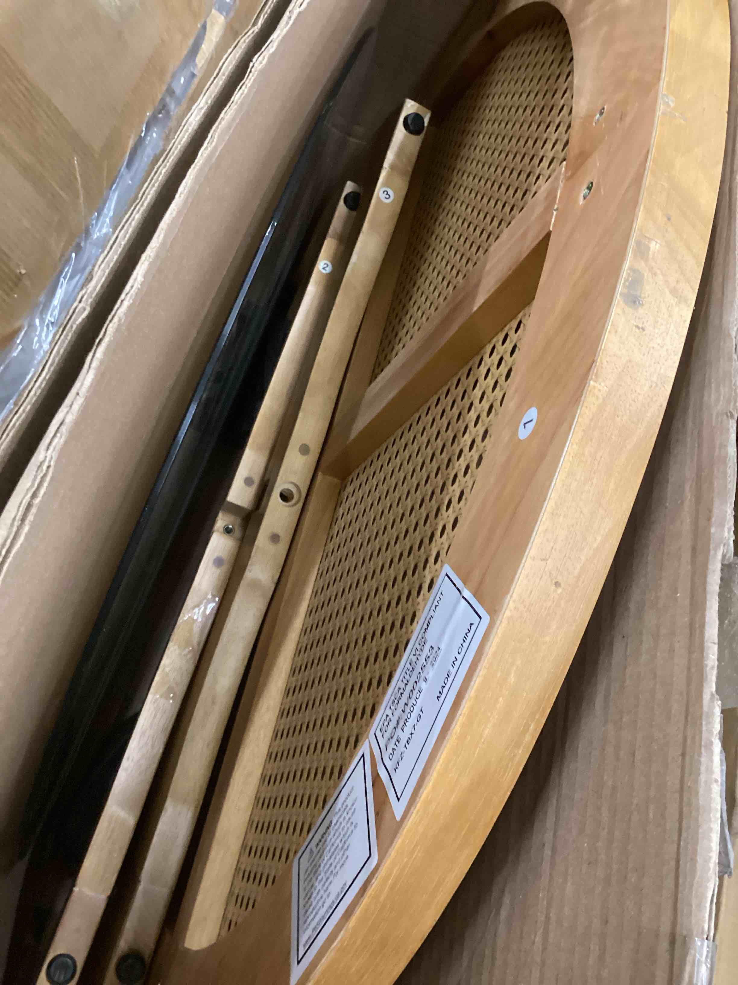 Condition photo showing As Is for Solid Wood Round Coffee Table for Living Room with Rattan Top and Removable Glass Top , Circle Center Table with Criss-Cross Wood Legs , 32.28" D x 18" H, Designed Home Furniture, Nature Color