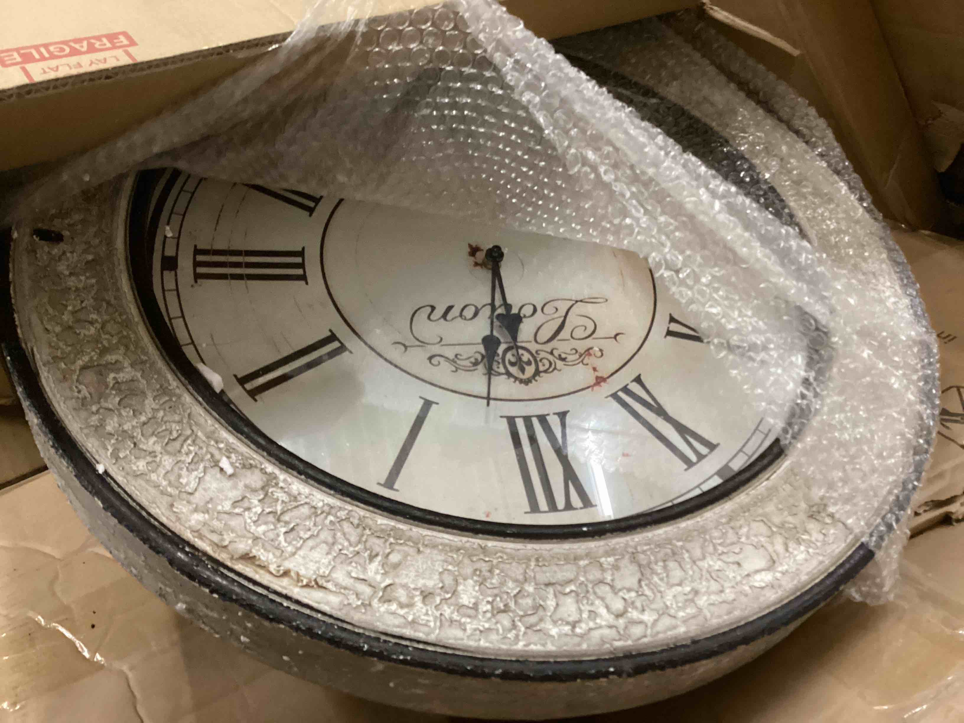 Condition photo showing Good Condition for Deco 79 Vintage Wood Wall Clock, 24", Cream Roman Numerals