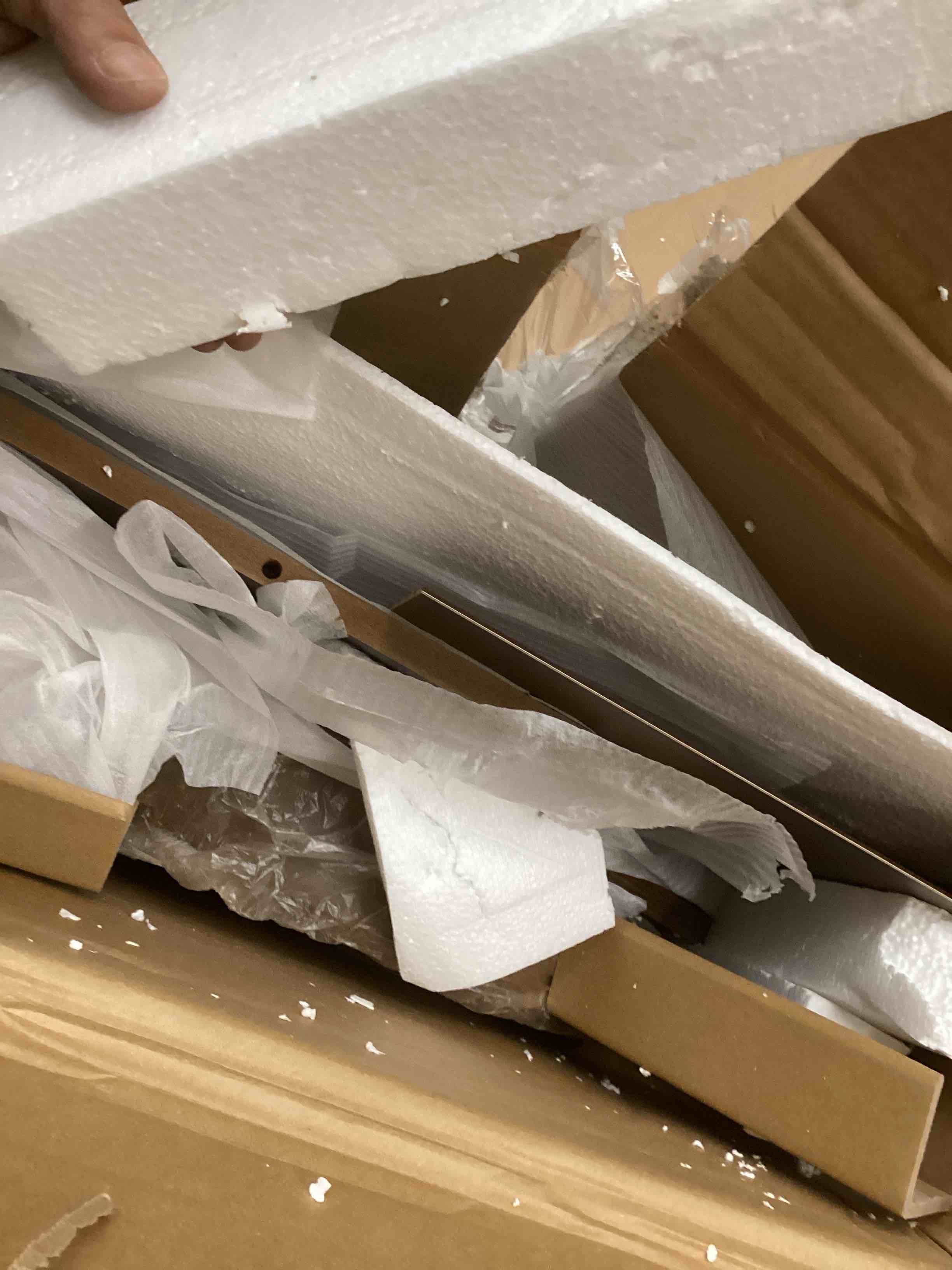 Condition photo showing As Is for HSH Oval Coffee Table with Storage, 47” Modern Coffee Table with Press Type Door, Fluted Living Room Tables with 2 Flip-Top Hidden Lids, Wood Center Table for Living Room, Office,Walnut