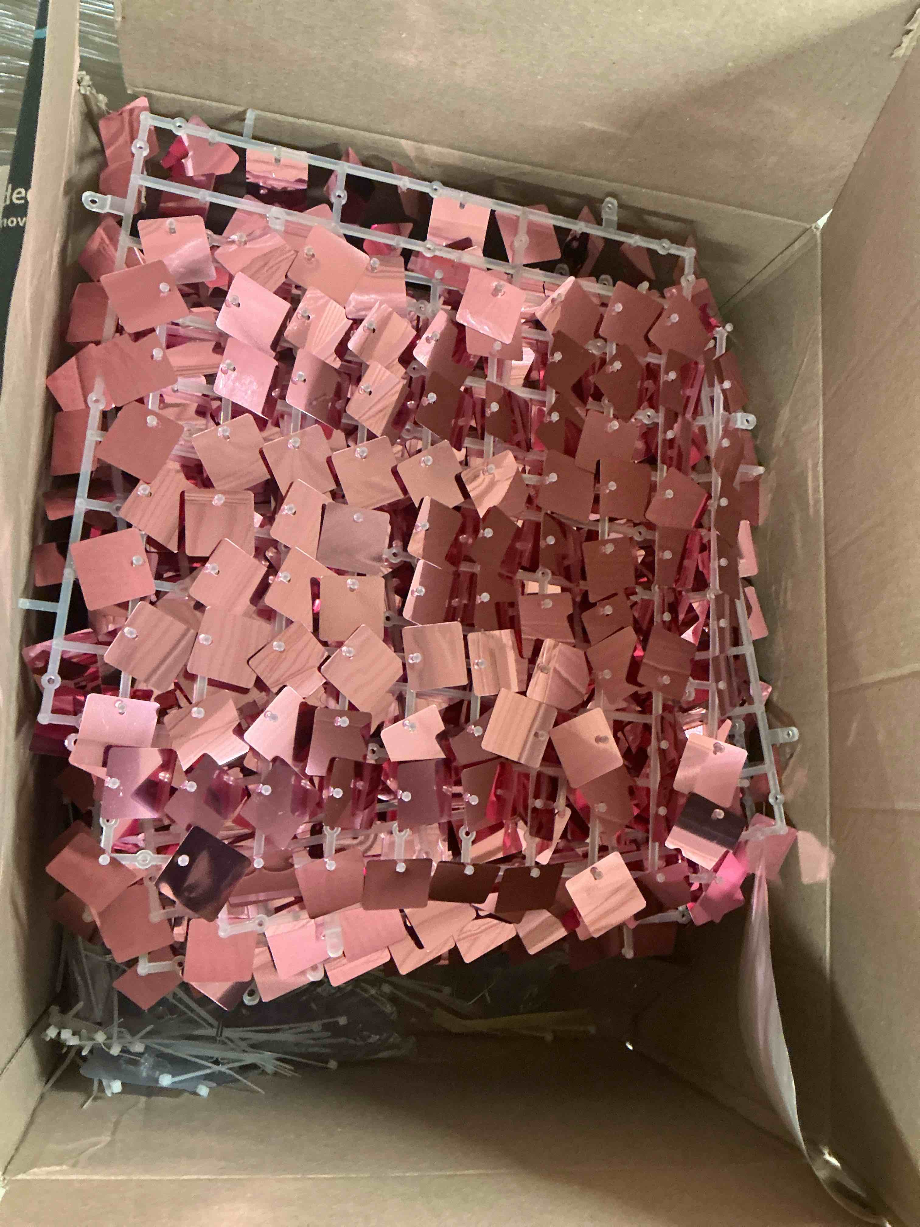 Condition photo showing Good Condition for Shimmer Wall Backdrop Matte Pink Square Sequin Wall Panel Backdrop Decor for Wedding, Anniversary, Birthday, Party, 36 Panels 36 Pcs Matte Pink