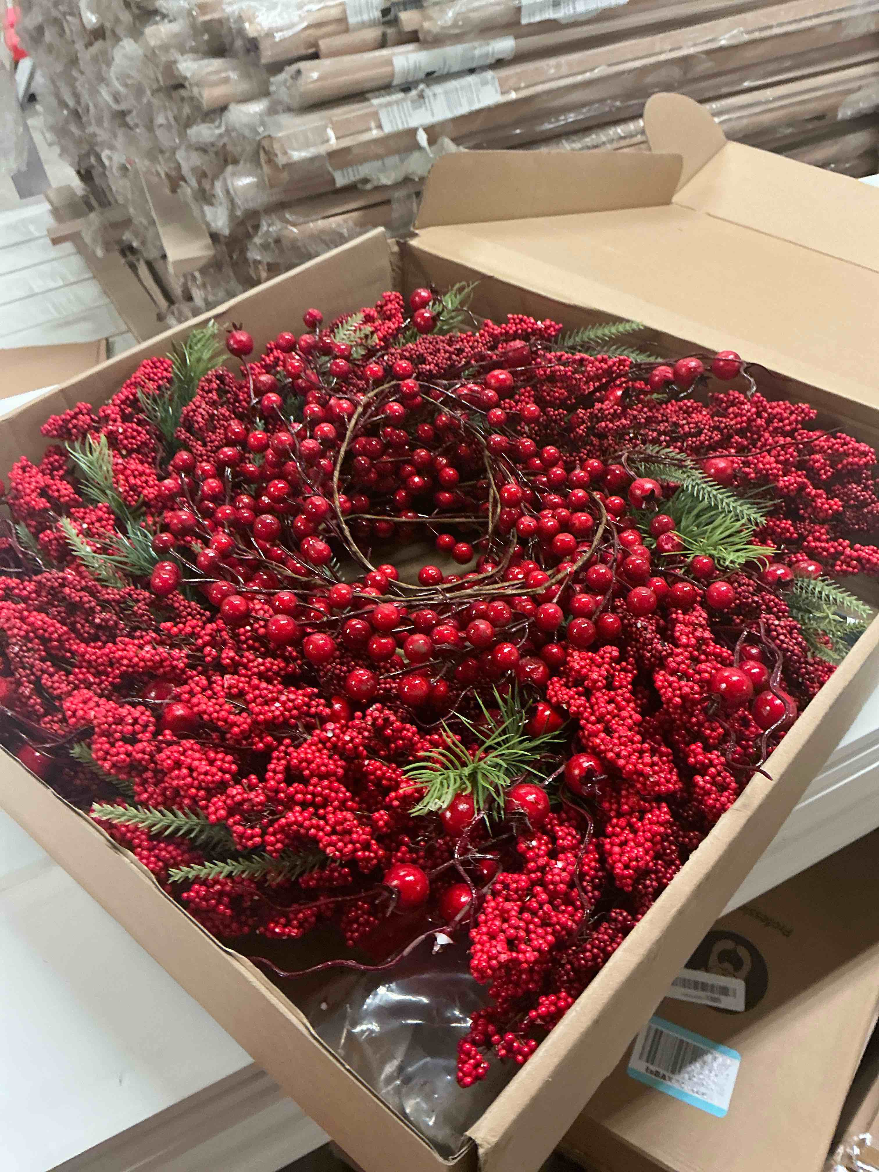 Condition photo showing Good Condition for Christmas Wreath 24 Inch Christmas Wreath for Front Door, with Pine Needle Red Berries,for Fireplace Mantel, Wall Christmas Decorations Home Indoor and Outdoor Holiday Decor Wreaths