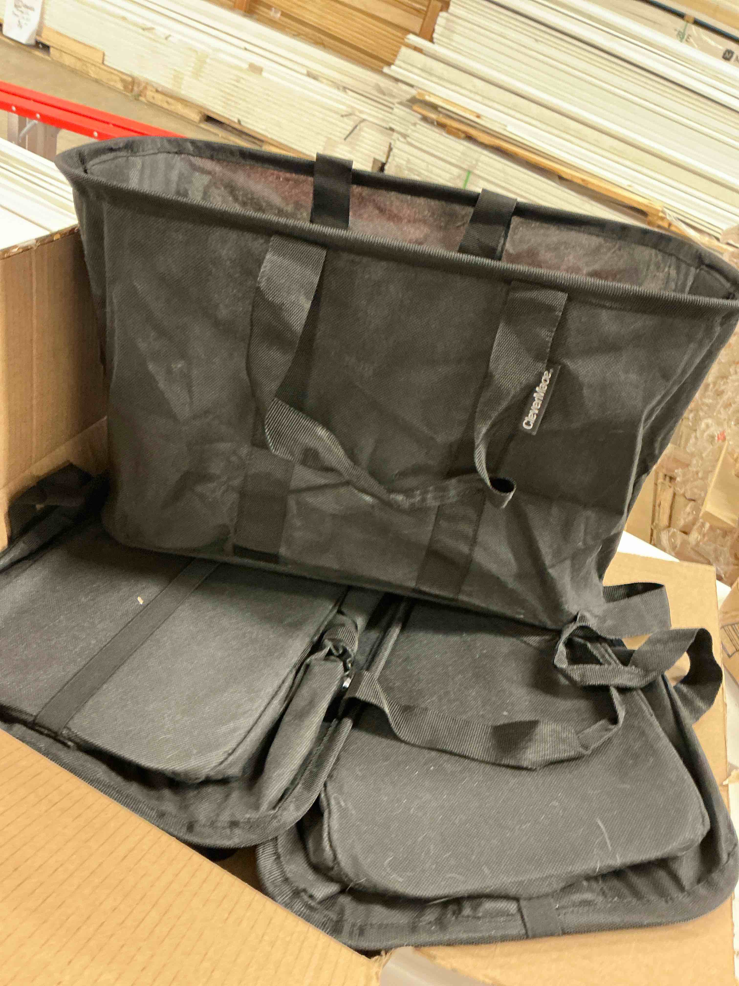 Condition photo showing As Is for CleverMade EcoBasket Collapsible Tote Bags, 30L Capacity, Black, Set of 3