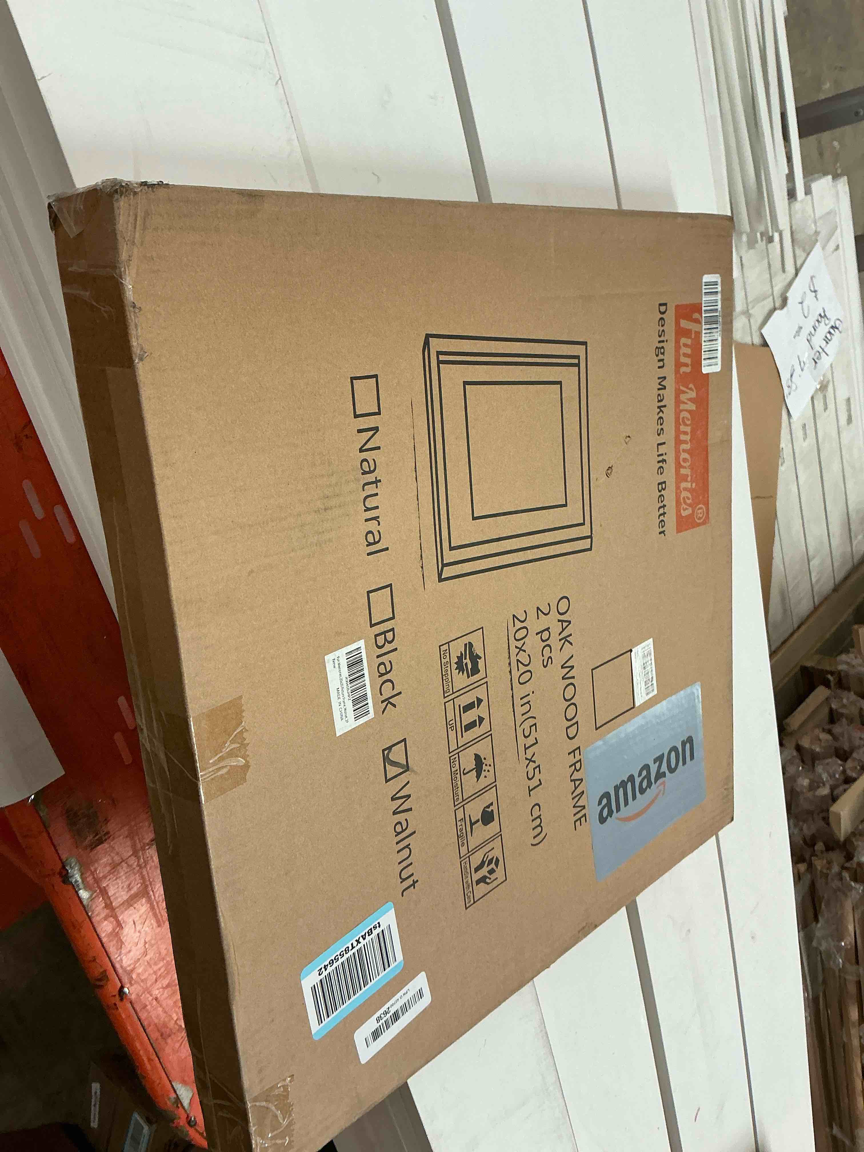 Condition photo showing New/Like New for 20x20 Square Picture Frames, Rustic Solid Oak Wood Frame 20 x 20 for Wall, Wooden 20x20 Photo Frames with Tempered Real Glass, 20x20 Frame Matted to 16x16, Black Color, Set of 2 Black 20x20 - 2P