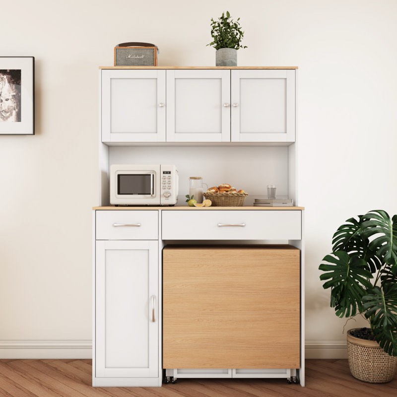 63” folding dining table set with 71” tall kitchen pantry storage cabinet by winston porter (incomplete box 1) 