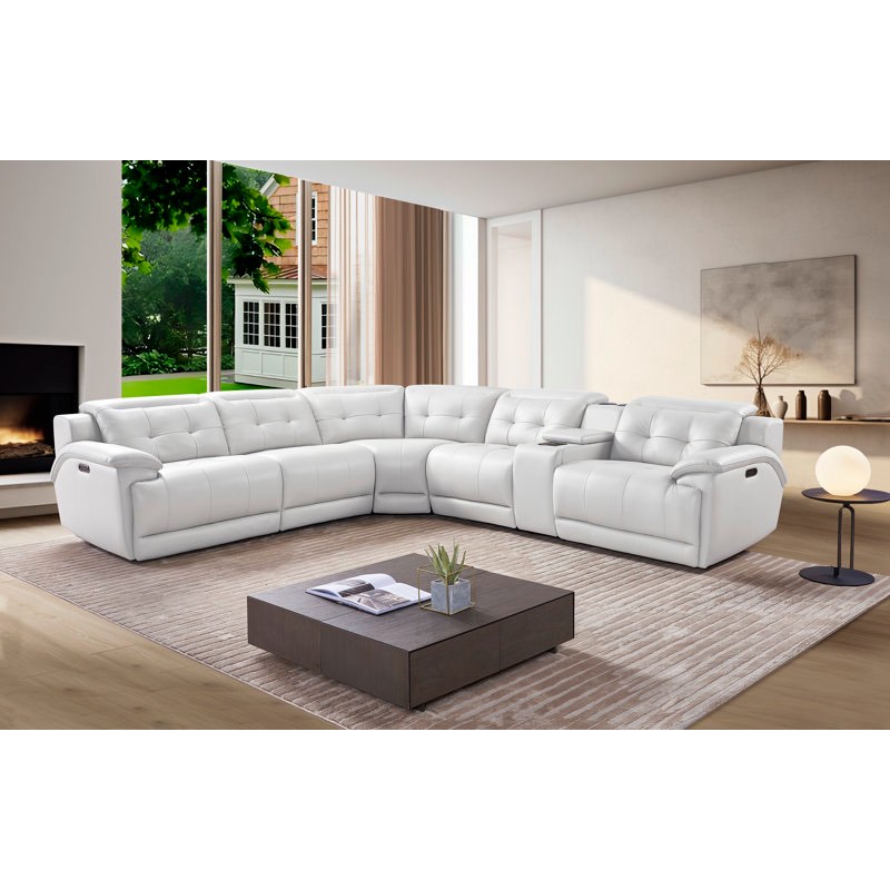 power leather reclining sectional recliner couch, 3-seater with auto-footrest & headrest, wireless charger, bluetooth & cup holder by latitude run® (incomplete only corner) 