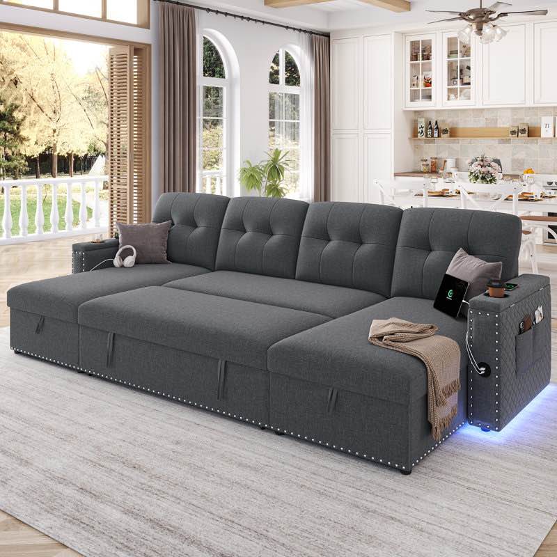 110” u-shaped sectional sofa bed , pull out sleeper couch (incomplete one box of two only)